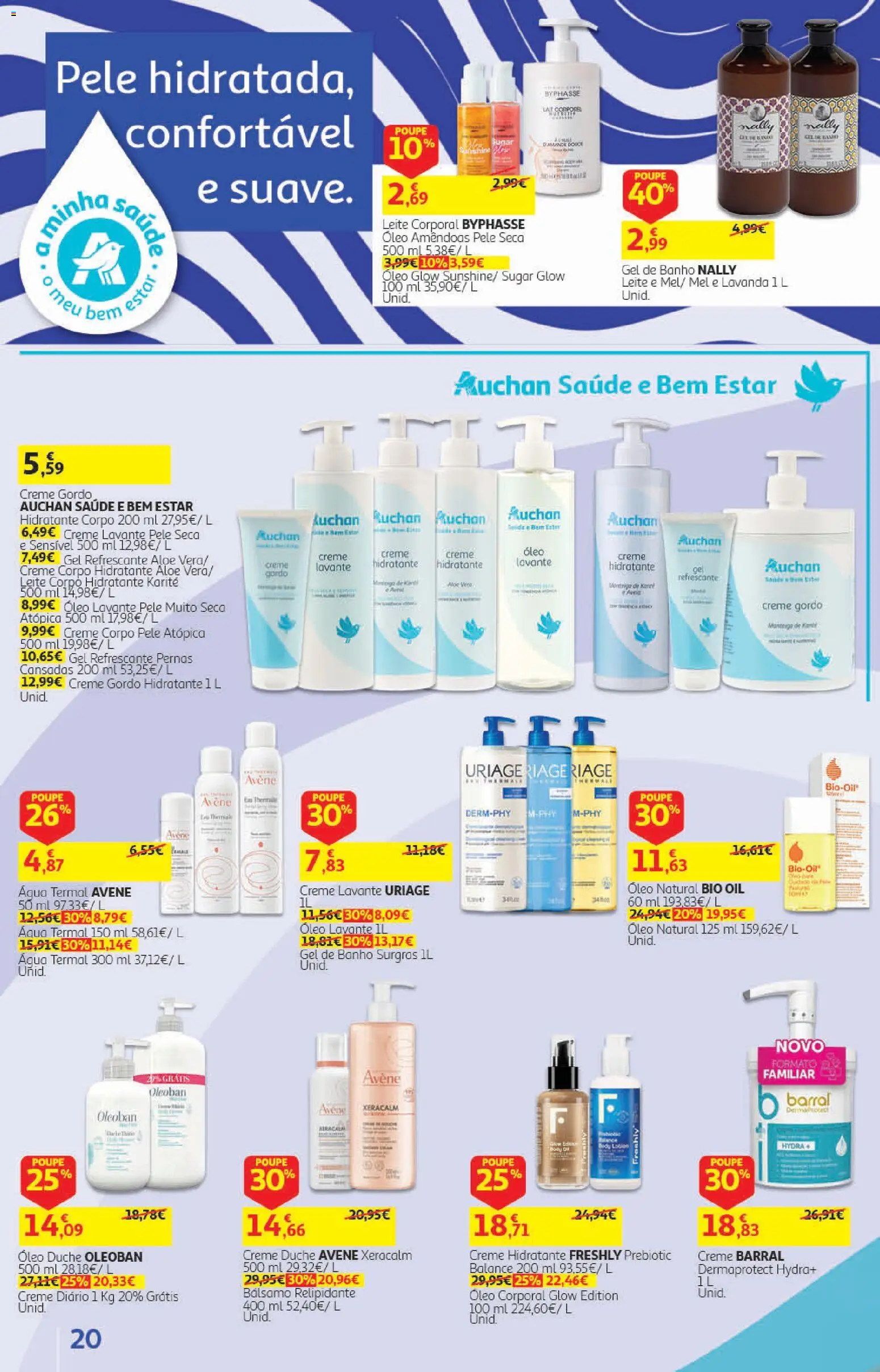 Auchan folheto │ válido de 19/08/2026 | Página: 20 | Produtos: Agua, Amêndoas, Óleo corporal, Leite