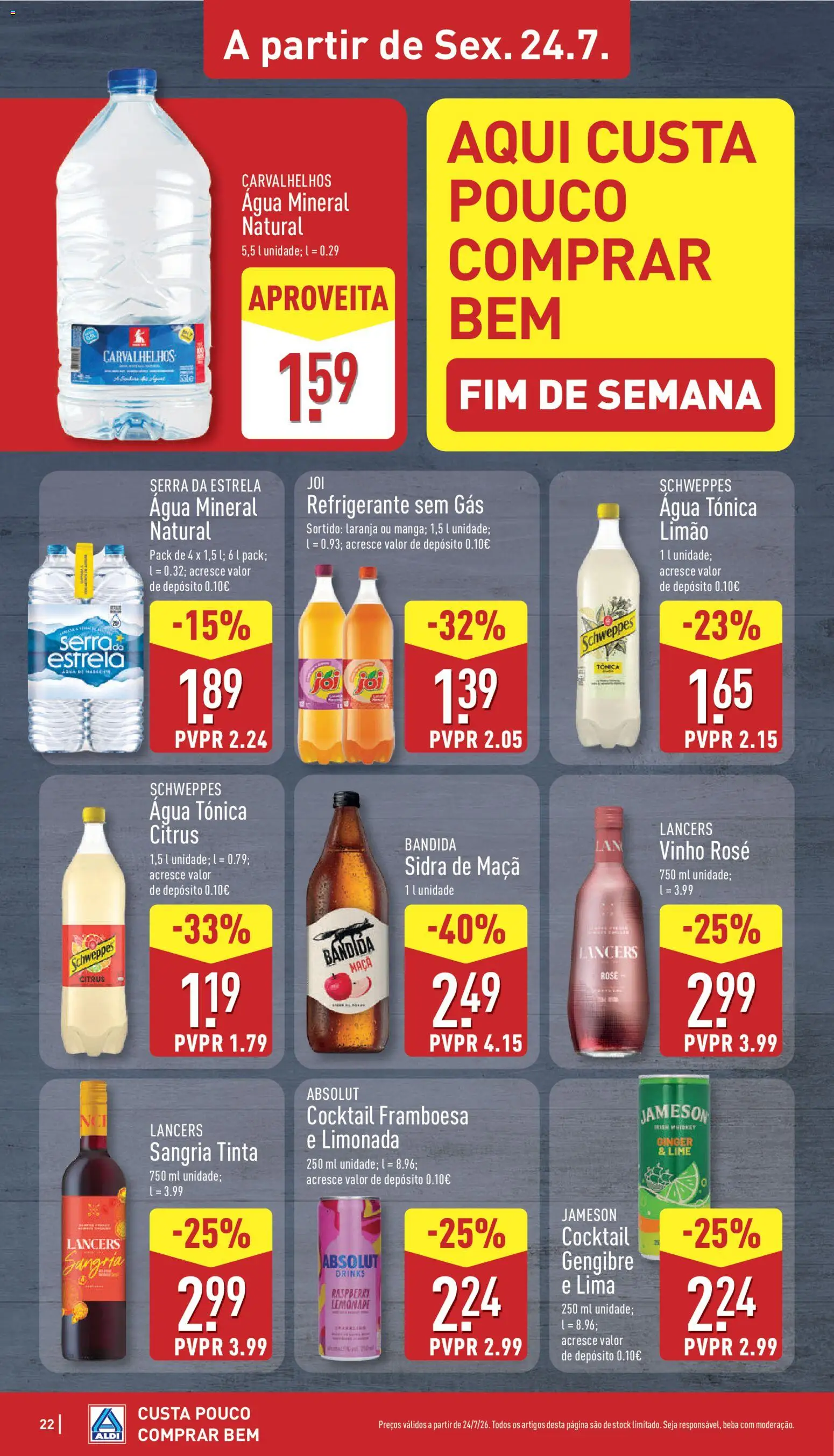 Aldi folheto │ válido de 20/07/2026 | Página: 22 | Produtos: Refrigerante, Sidra, Água tónica, Limonada
