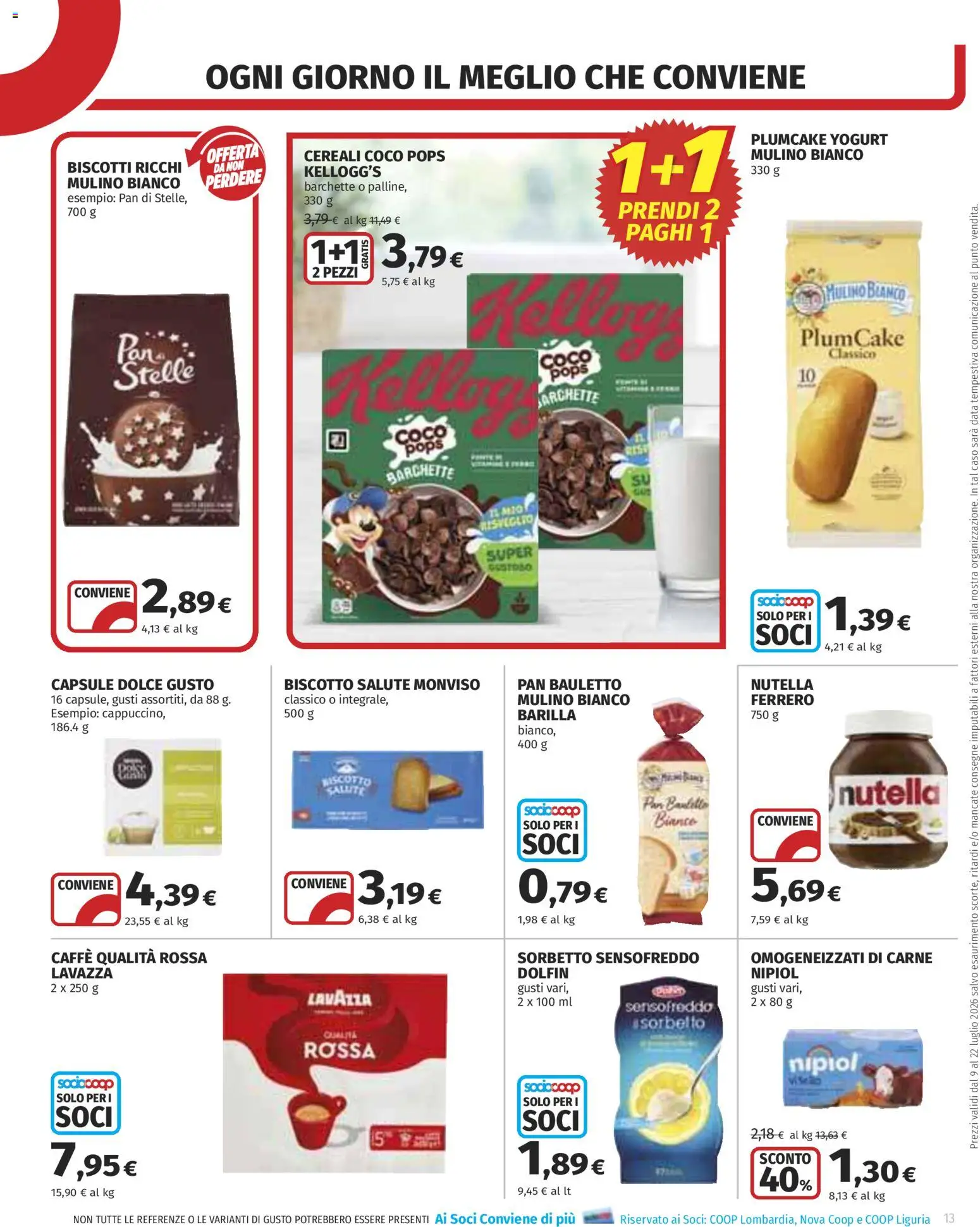 Volantino COOP del 09/07/2026 | Pagina: 13 | Prodotti: Yogurt, Cereali, Nutella, Lavazza