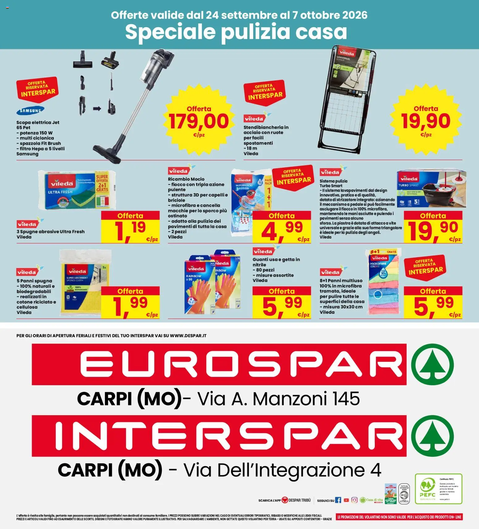 Volantino Eurospar del 24/09/2026 | Pagina: 40 | Prodotti: Spazzola, Spugna, Scopa, Samsung