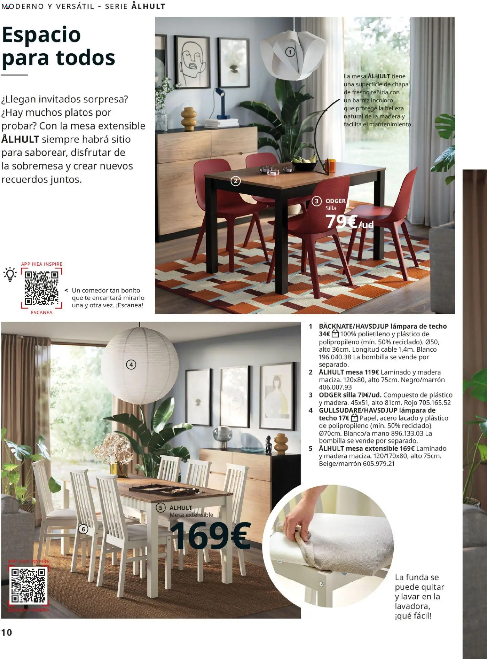 IKEA - Comedores │ válido desde el 01/09/2026 | Página: 10 | Productos: Mesa extensible, Lámpara de techo, Funda, Silla