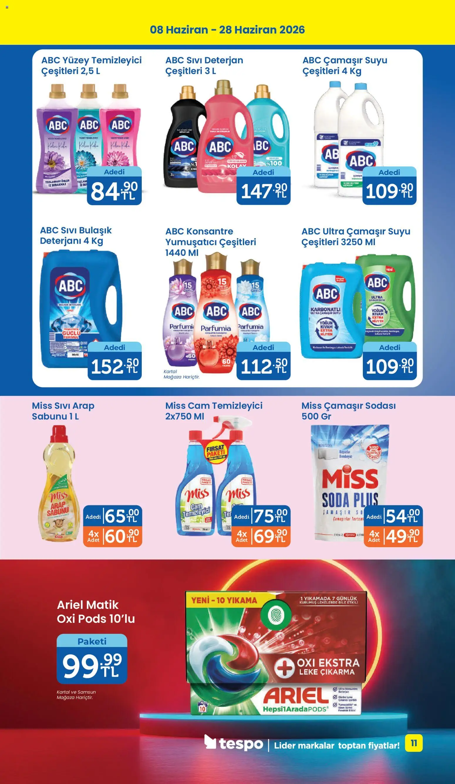 Tespo Katalog - 08.06.2026 tarihinden itibaren geçerlidir | Sayfa: 11 | Ürünler: Cam temizleyici, Deterjan, Yüzey temizleyici, Soda