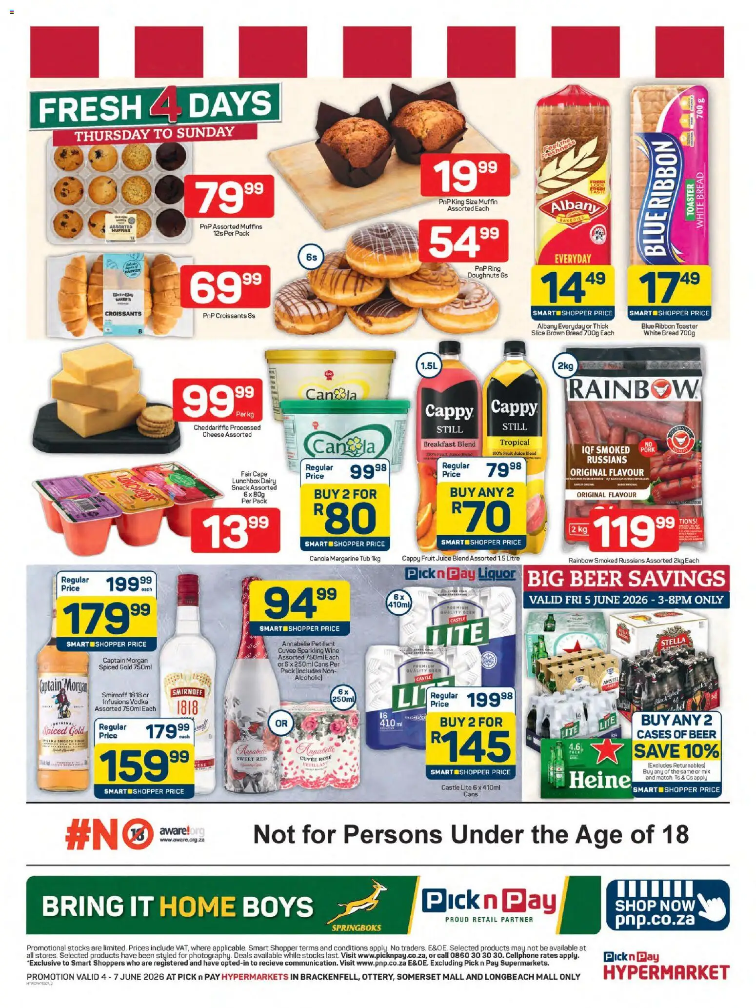 New Pick n Pay catalogue – valid from 04.06.2026 | Page: 2 | Products: Toaster, Juice, Beer, Vodka