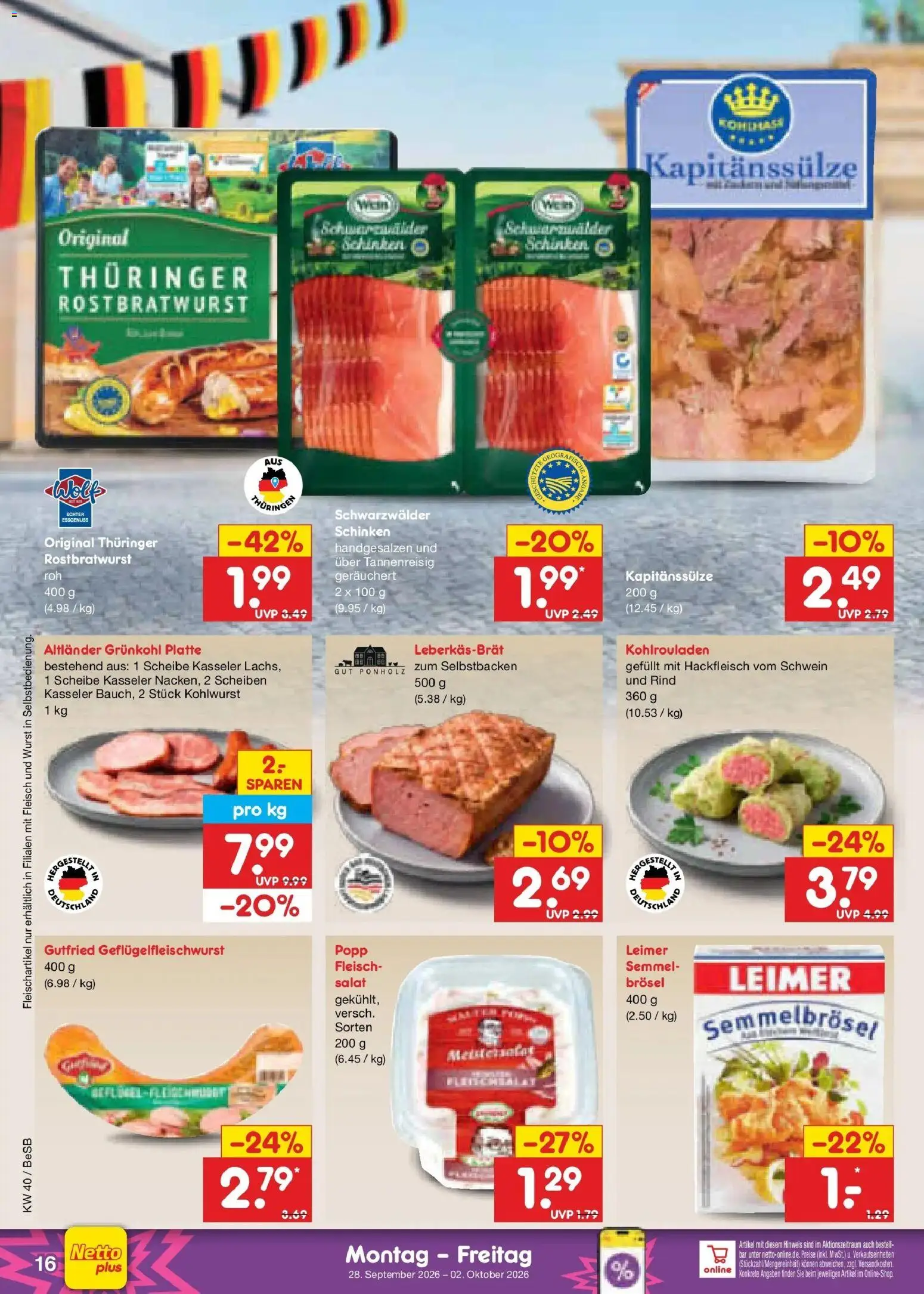 Netto Marken-Discount Prospekt Kremmen – gültig ab 28.09.2026 | Seite: 22 | Produkte: Schinken, Fleisch, Salat, Hackfleisch
