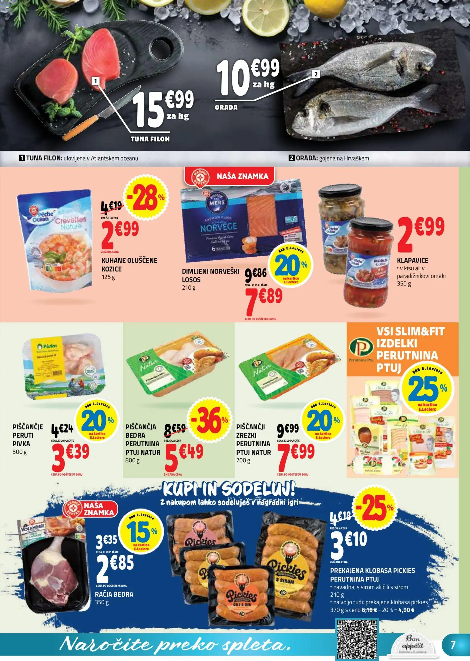 Novi E.leclerc katalog ponudbe – veljaven od 02.09.2026 | Stran: 7 | Izdelki: Kozice, Tuna, Klapavice, Orada