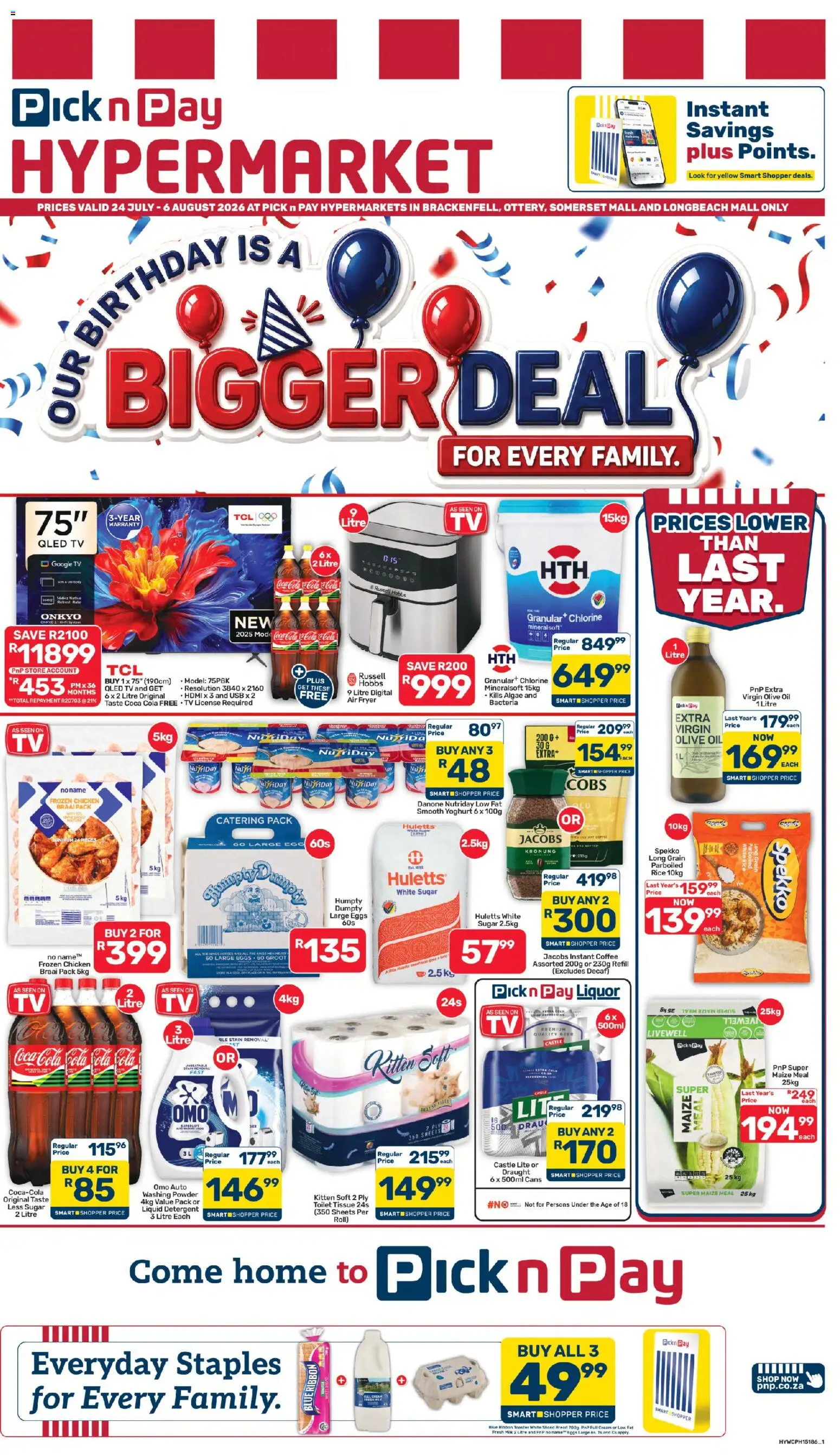 New Pick n Pay catalogue – valid from 24/07/2026 | Page: 1 | Products: Toaster, Rice, Washing powder, Detergent