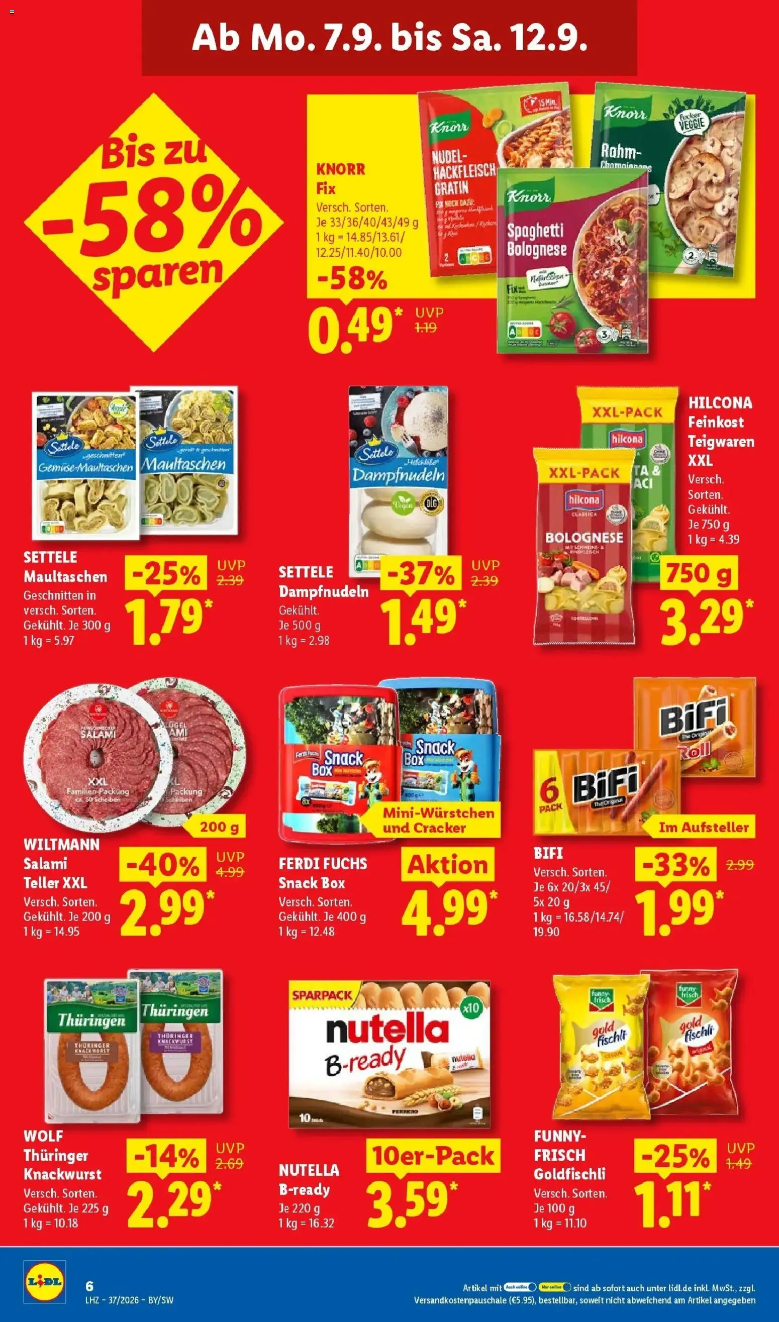 Lidl Prospekt Hof-innenstadt (ab 07.09.2026) zum Blättern » Angebote | Seite: 16 | Produkte: Box, Pasta, Maultaschen, Hackfleisch