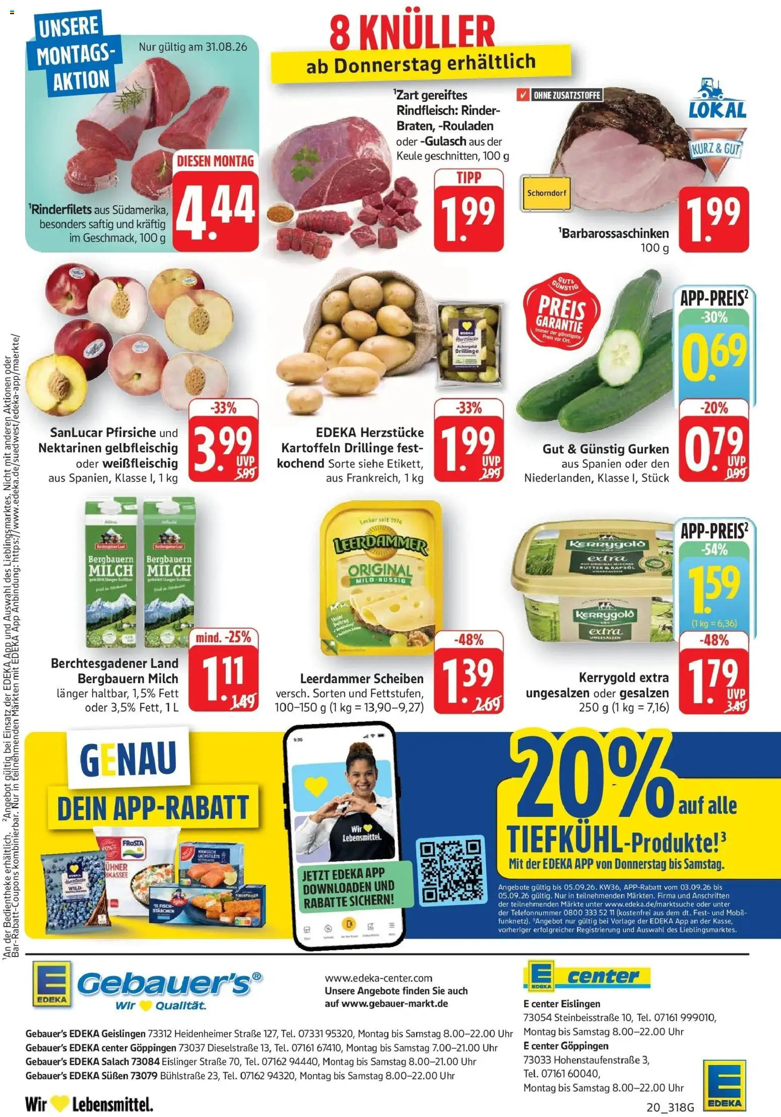 Edeka Prospekt Eislingen (ab 31.08.2026) » Angebote Online | Seite: 20 | Produkte: Nektarinen, Rapsöl, Frosta, Fisch