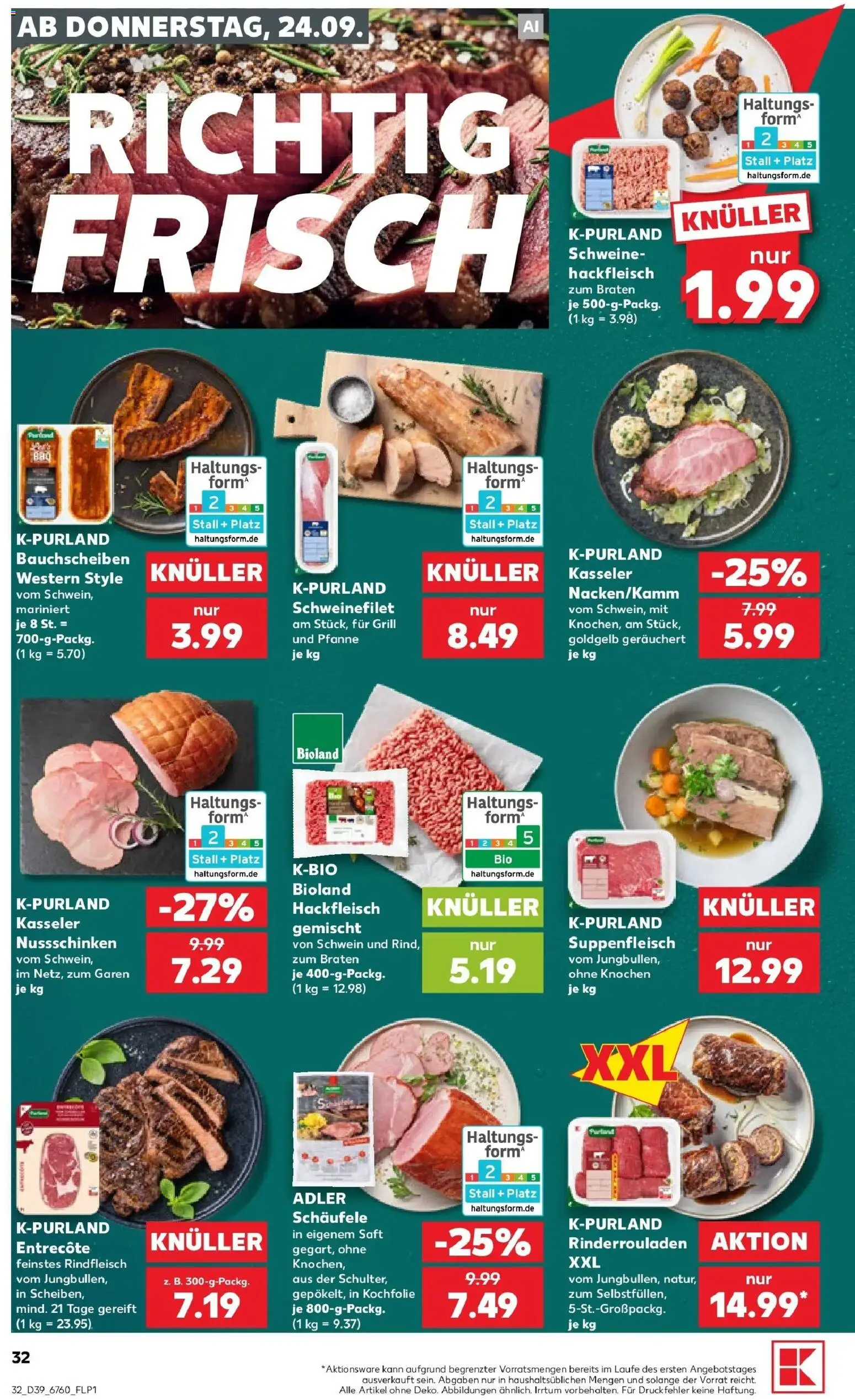 Prospekt Kaufland ab 21.09.2026 » Angebote Online zum Blättern | Seite: 44 | Produkte: Rinderrouladen, Entrecote, Suppenfleisch, Rindfleisch