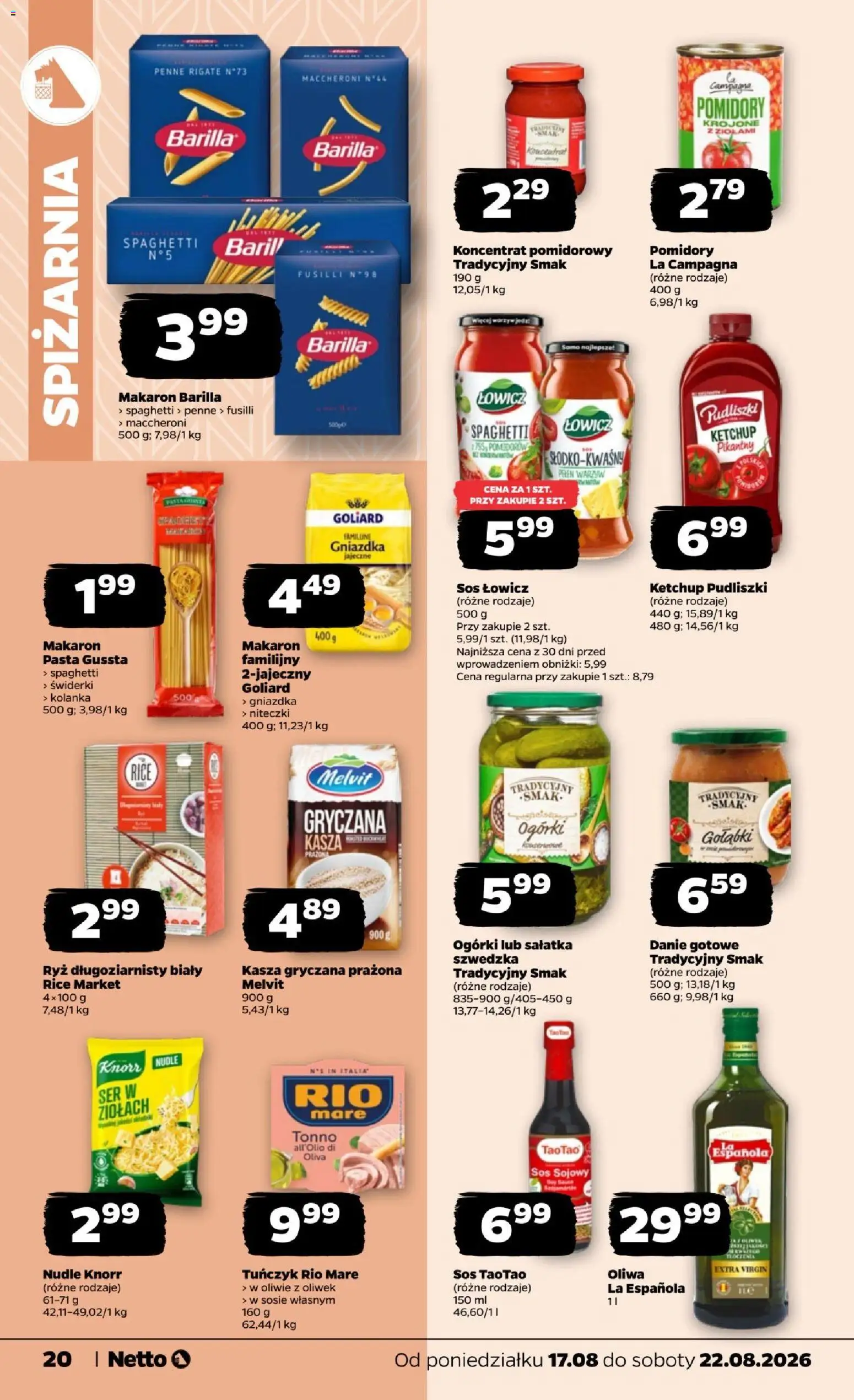 Netto gazetka od poniedziałku od 17.08.2026 | Strona: 20 | Produkty: Gołąbki, Pasta, Pomidory, Ogórki