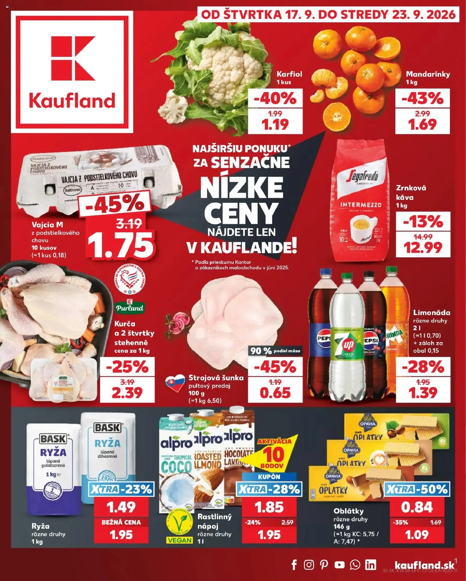 Nové Kaufland akcie – leták je platný od 17.09.2026 | Strana: 1 | Produkty: Vajcia, Šunka, Ryža, Karfiol