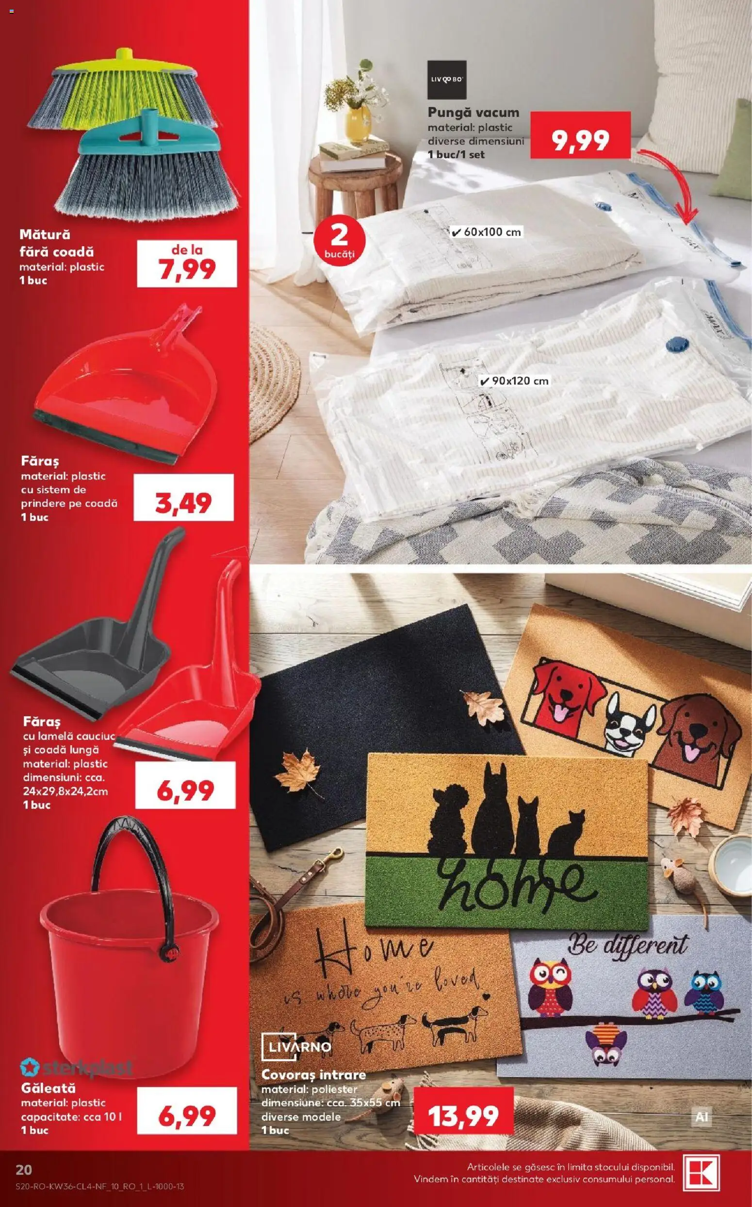 Noul catalog Kaufland – valabil de la 02.09.2026 | Pagină: 20 | Produse: Pungă, Mătură, Covoraș Intrare, Faras