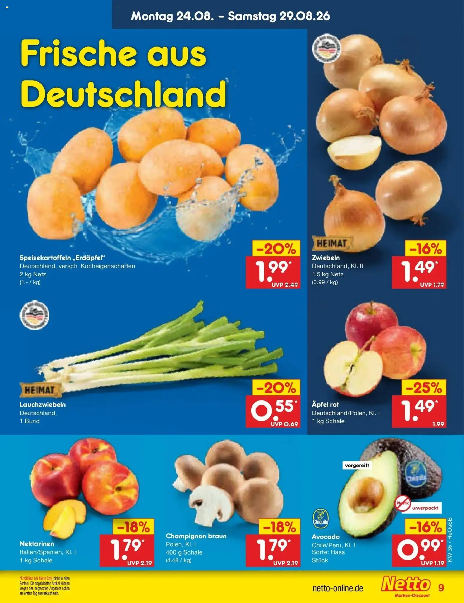 Netto Marken-Discount Prospekt Rostock – gültig ab 24.08.2026 | Seite: 11 | Produkte: Nektarinen, Äpfel, Avocado, Zwiebeln