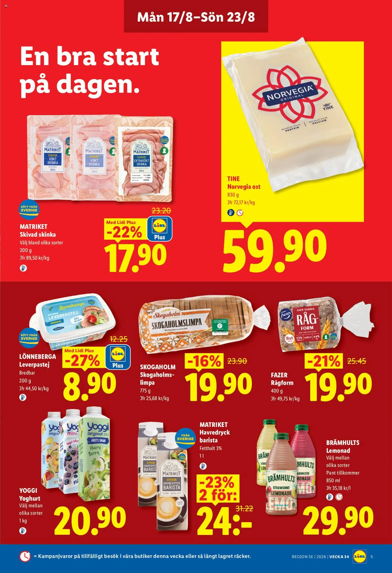 Lidl reklamblad aktuell från 17/08/2026 | Sida: 5 | Produkter: Havredryck, Yoghurt, Skinka, Kött