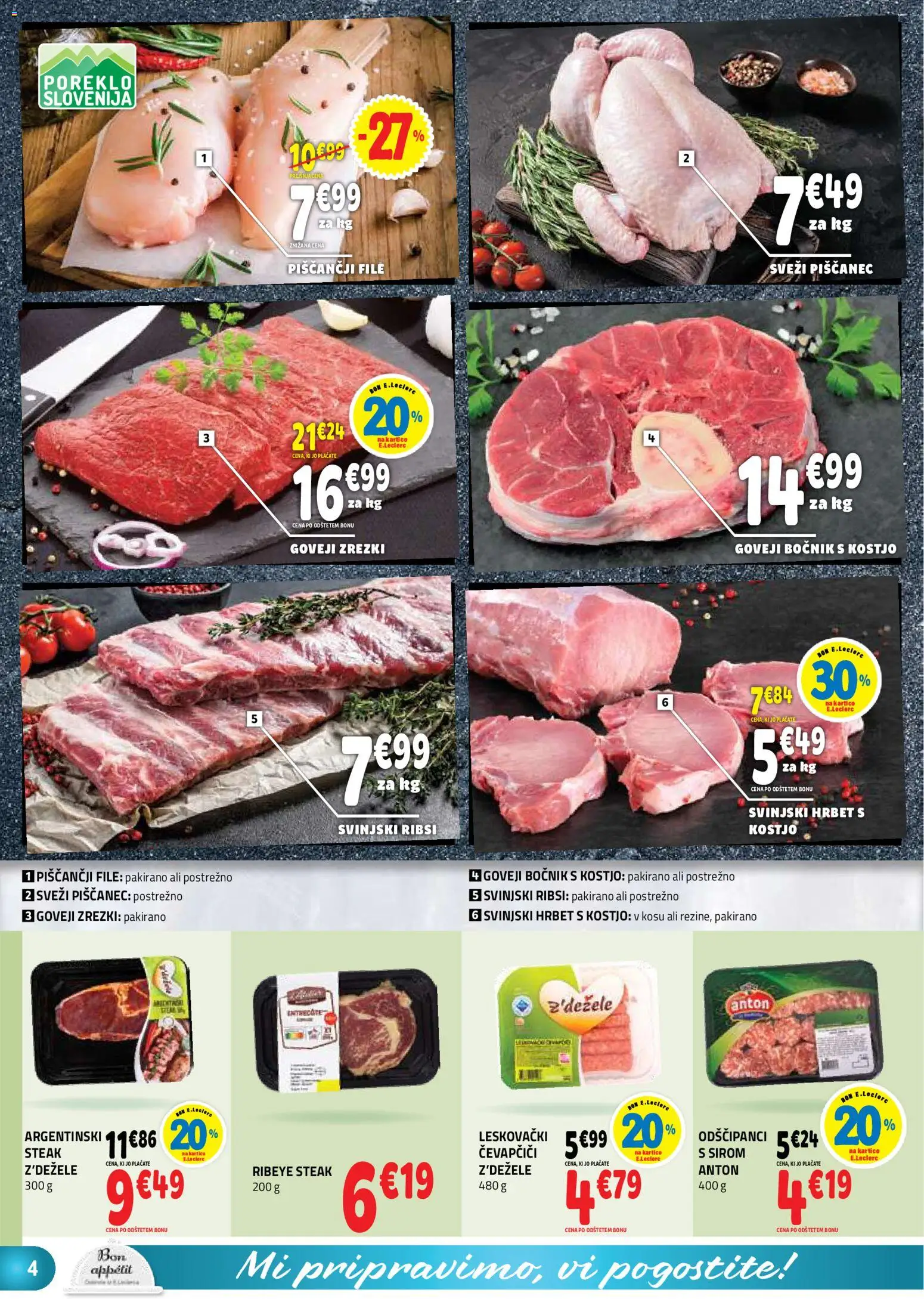 Novi E.leclerc katalog ponudbe – veljaven od 26.08.2026 | Stran: 4 | Izdelki: Čevapčiči, Zrezki