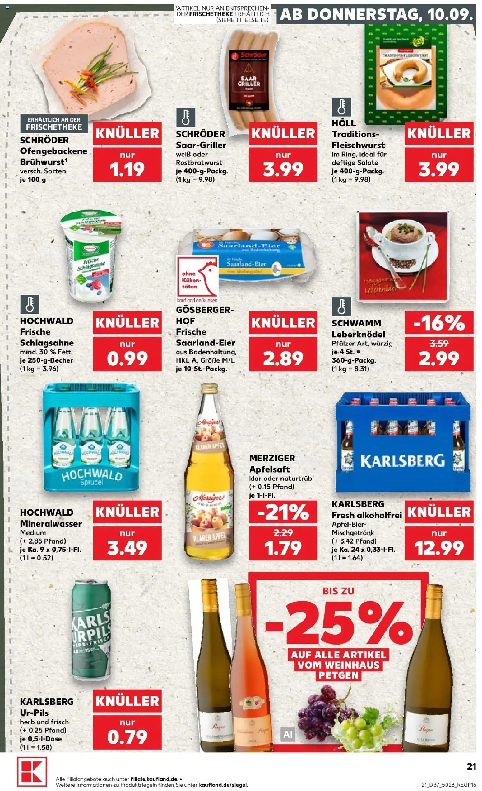 Prospekt Kaufland ab 10.09.2026 » Angebote Online zum Blättern | Seite: 21 | Produkte: Leberknödel, Schlagsahne, Äpfel, Apfelsaft