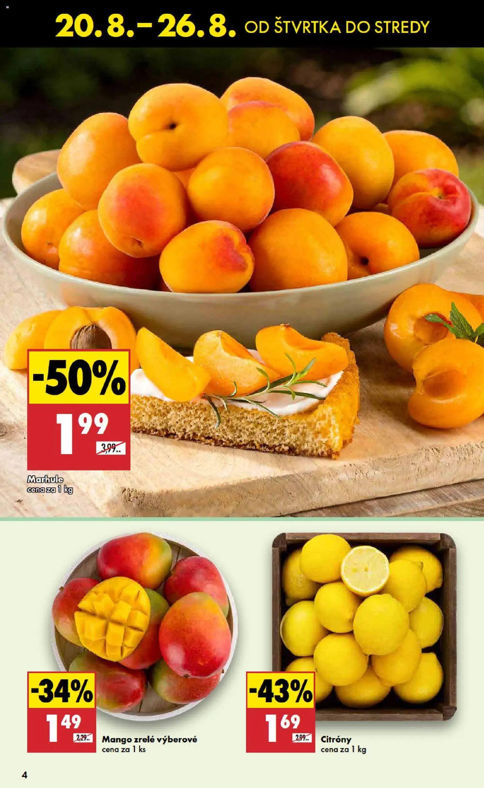 Nové Biedronka akcie – leták je platný od 20.08.2026 | Strana: 4 | Produkty: Citróny, Mango, Marhule