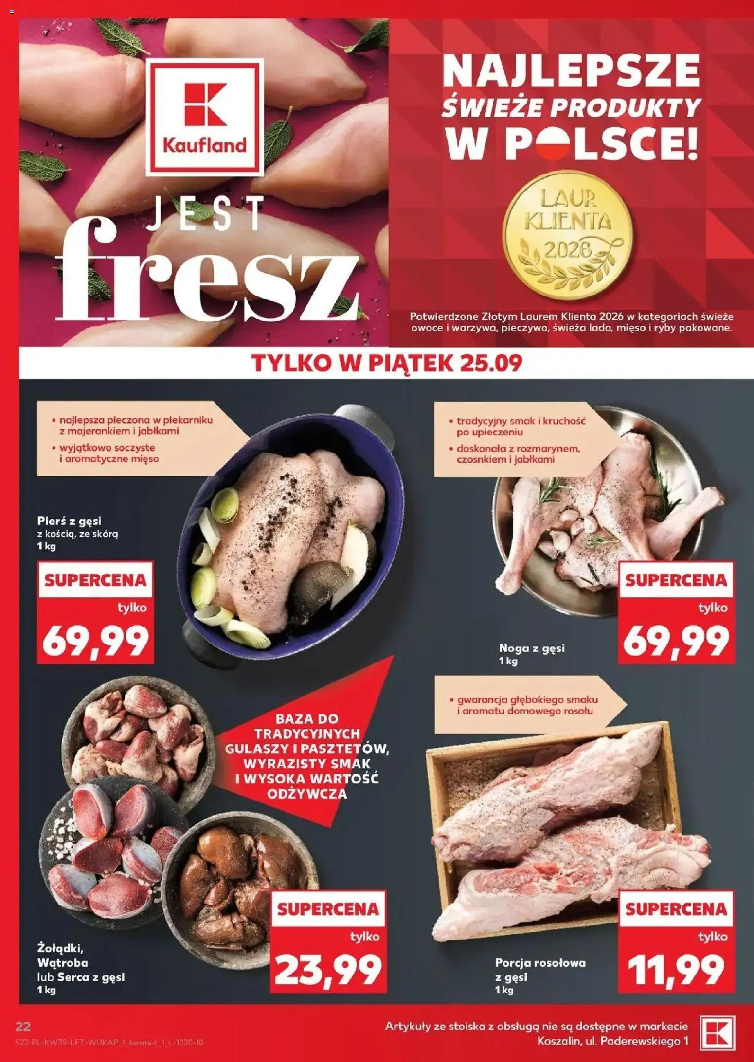 Kaufland gazetka od 24.09.2026 | Strona: 22 | Produkty: Pierś z gęsi, Mięso, Ryby, Owoce