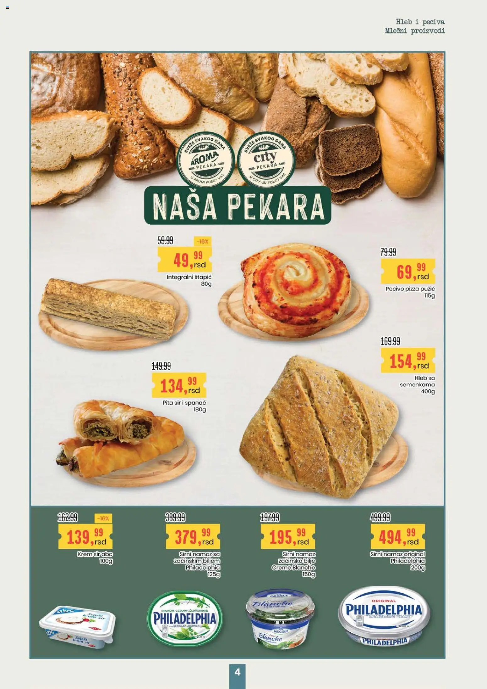 Aroma Market katalog - važi od 28.05.2026 | Strana: 4 | Proizvode: Spanać, Pekara, Krem sir, Pita