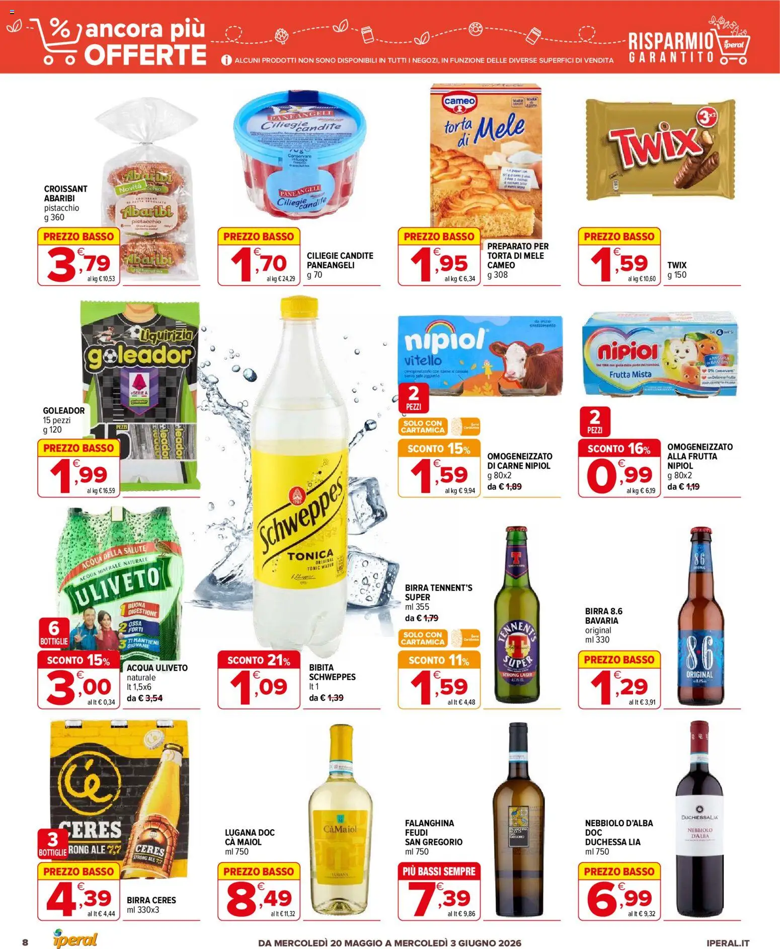 Volantino Iperal del 20.05.2026 | Pagina: 8 | Prodotti: Tennent's, Birra, Ceres, Torta