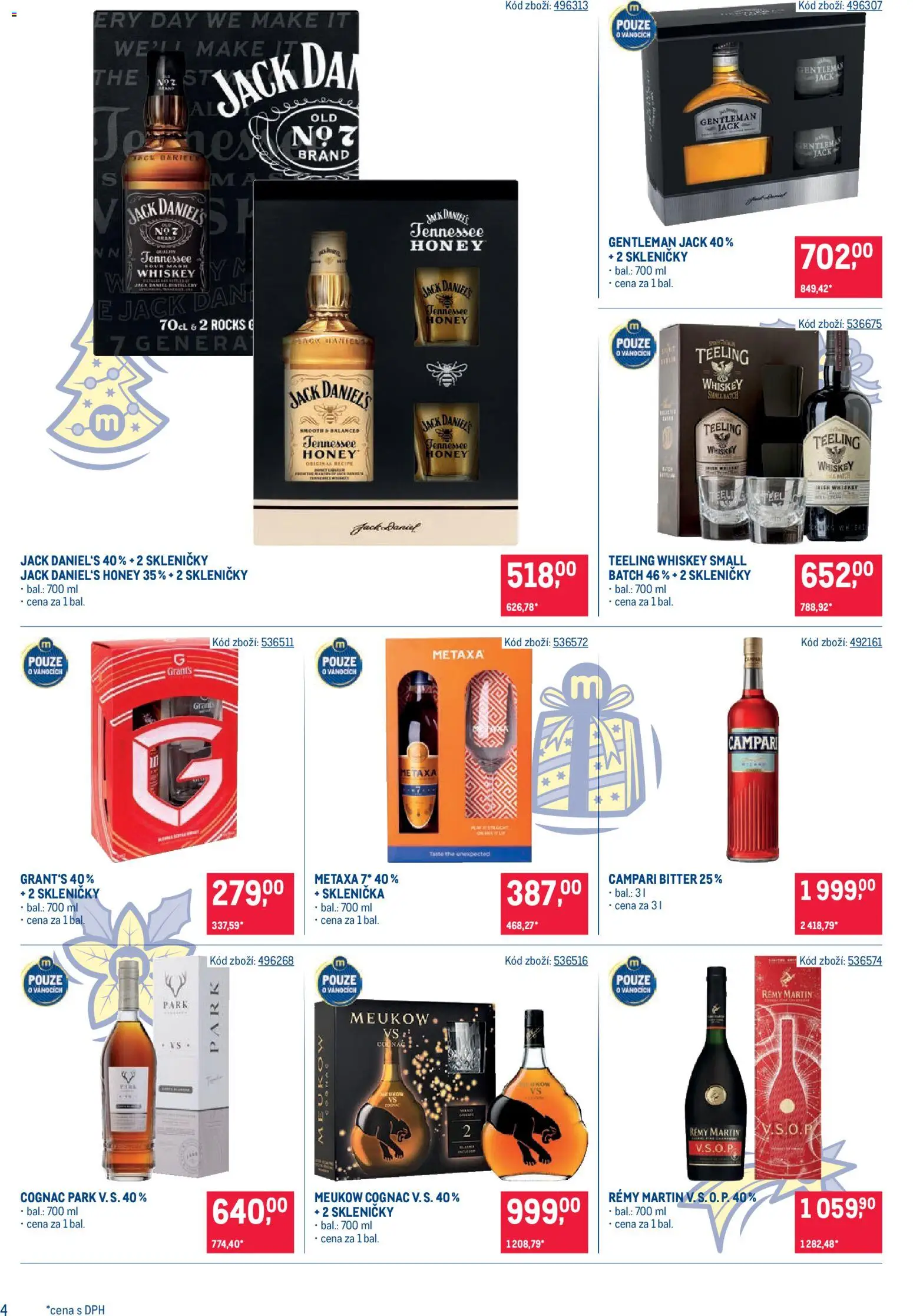 Makro leták - Dárkové balíčky od 21.10.2026 | Strana: 4 | Produkty: Campari Bitter, Remy Martin, Jack Daniel’s, Skleničky