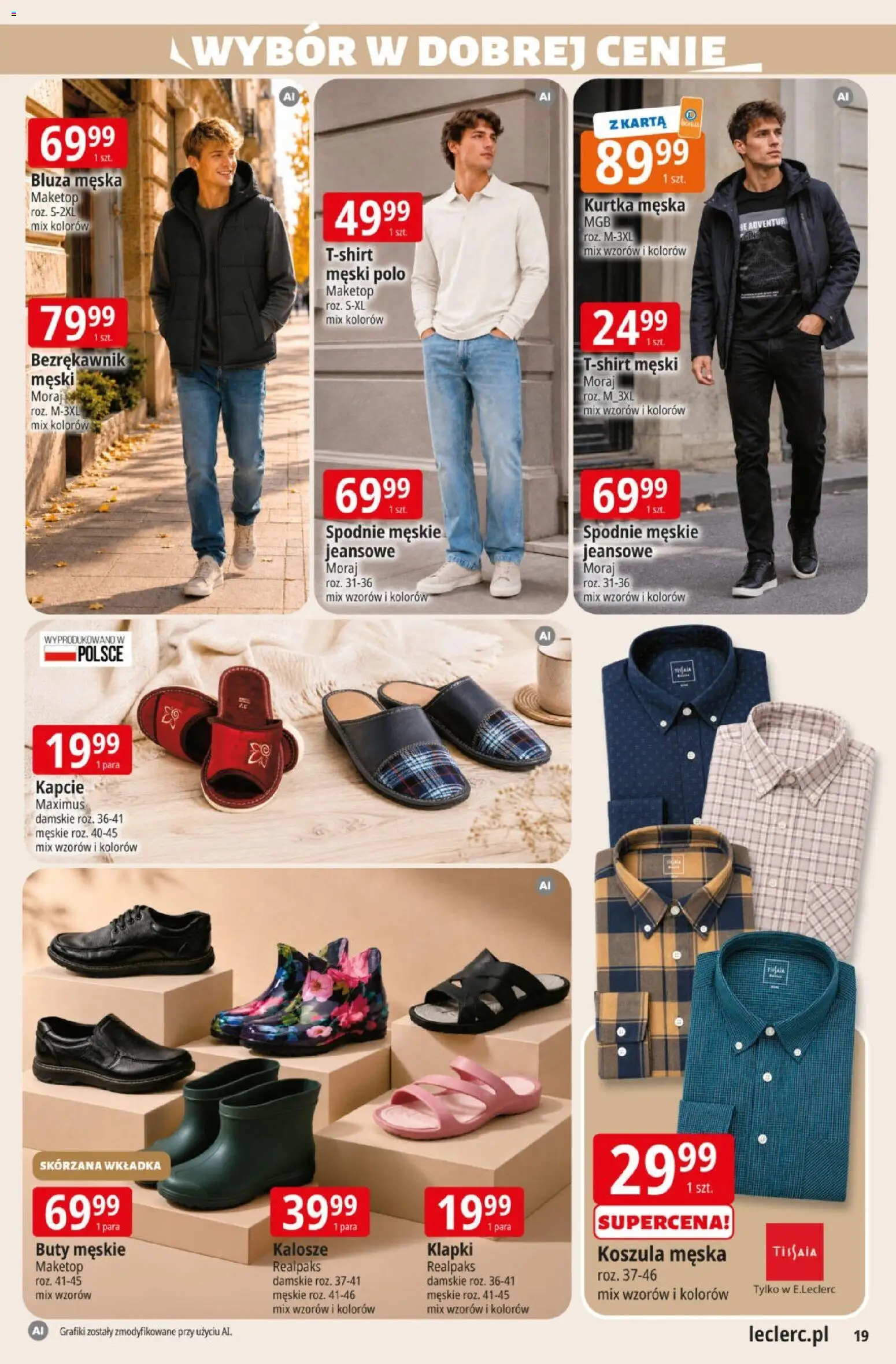 E.Leclerc gazetka od 08.09.2026 | Strona: 19 | Produkty: Koszula, Karta, Buty, Klapki