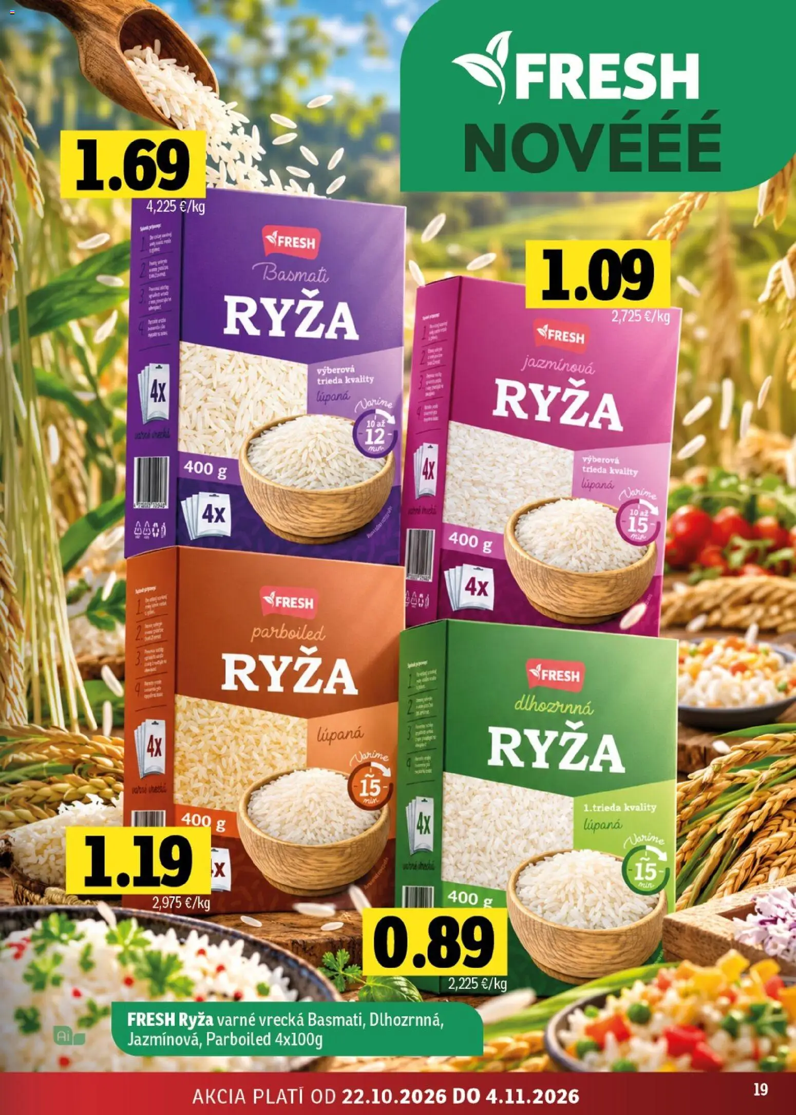 Nové Fresh akcie – leták je platný od 22.10.2026 | Strana: 19 | Produkty: Ryža