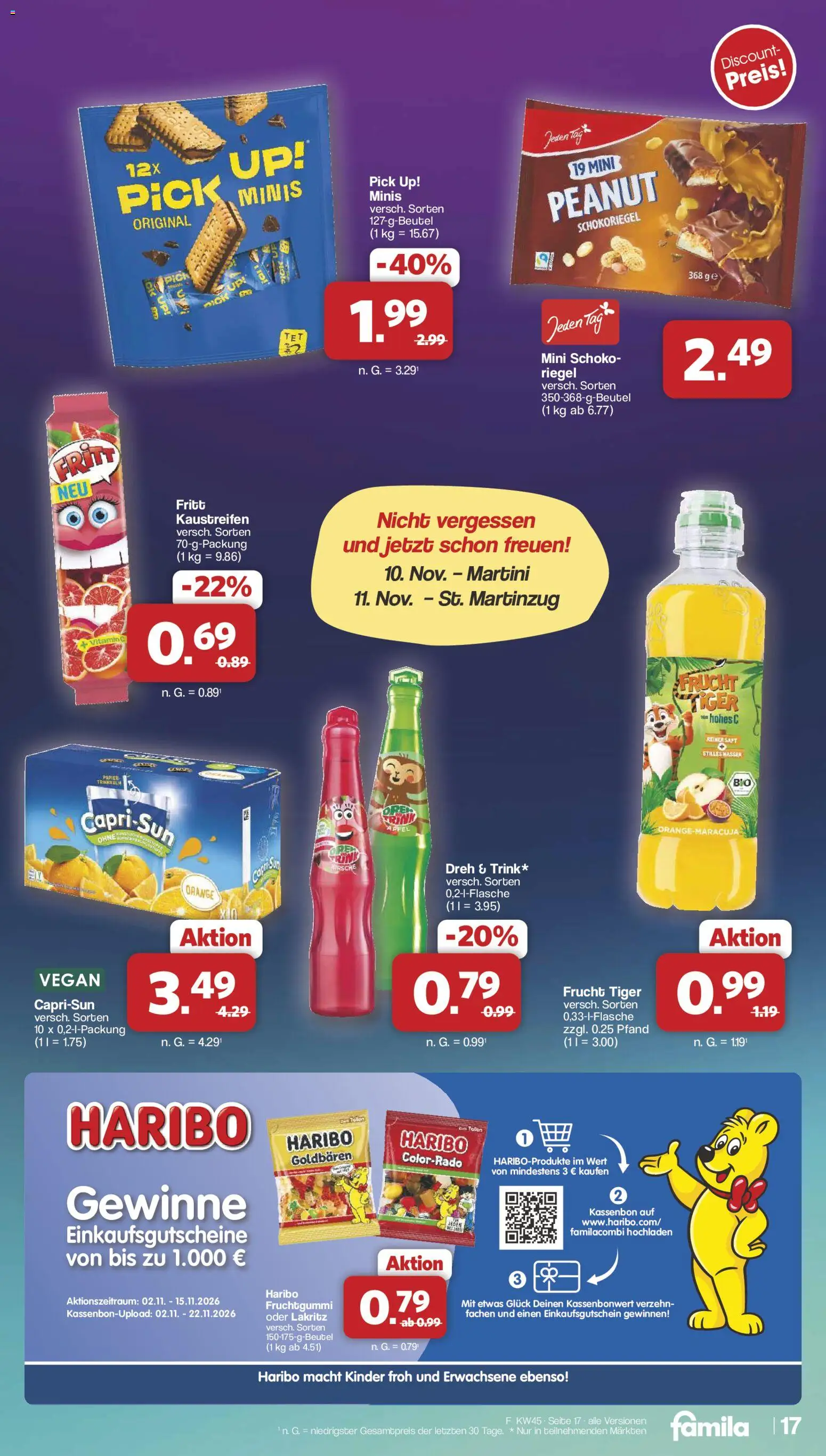 Famila Nordwest Kusten Days – gültig ab 02.11.2026 | Seite: 17 | Produkte: Martini, Haribo, Wasser, Saft