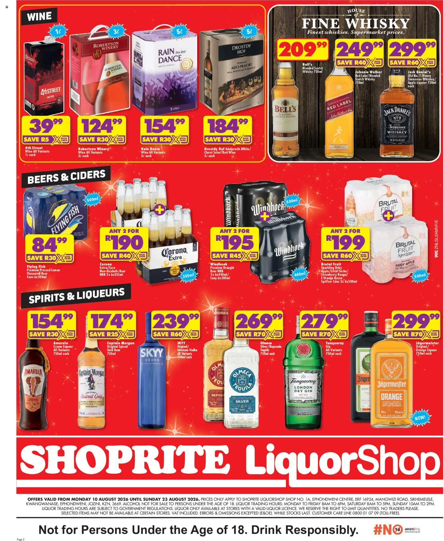 New Shoprite catalogue – valid from 10/08/2026 | Page: 2 | Products: Alcohol, Rum, Tequila, Lemon