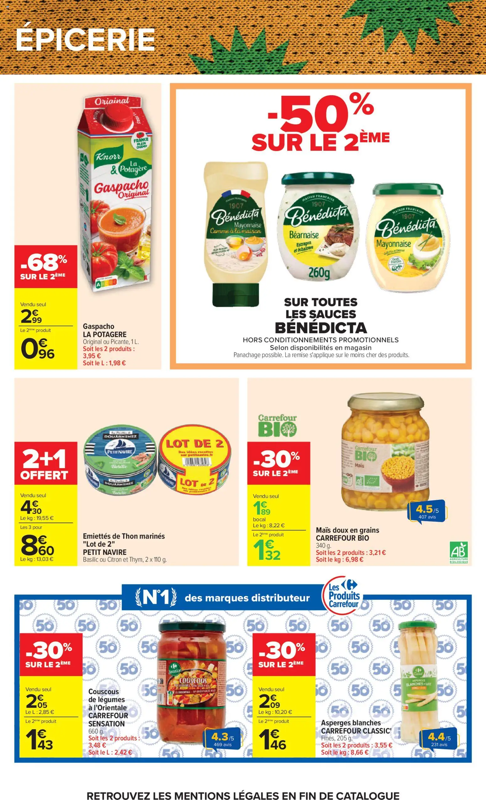 {H1} | Page: 44 | Produits: Mais, Thon, Mayonnaise, Couscous