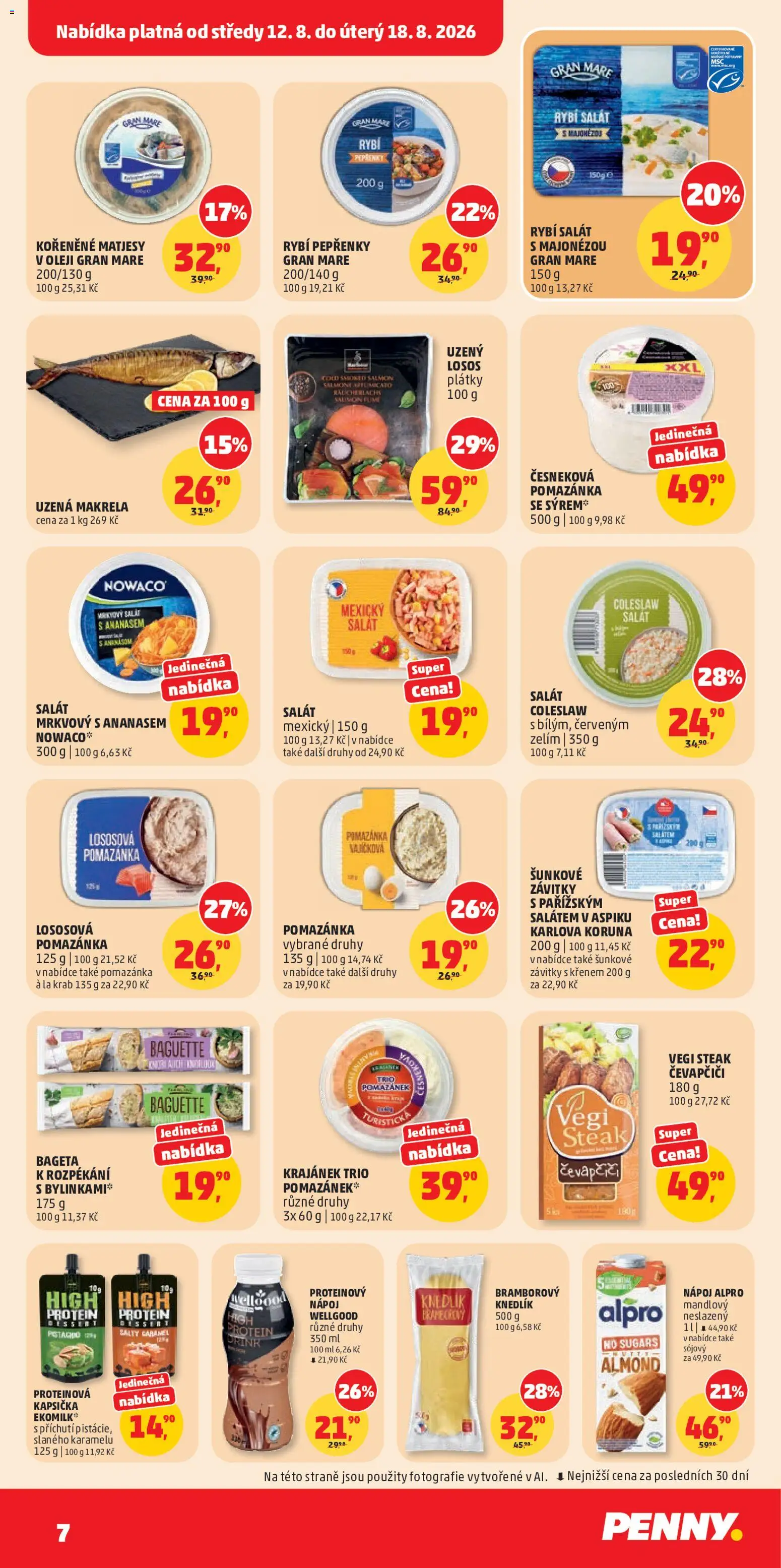 Penny Market leták od 12.08.2026 | Strana: 7 | Produkty: Lososová pomazánka, Salát, Protein drink, Uzený losos