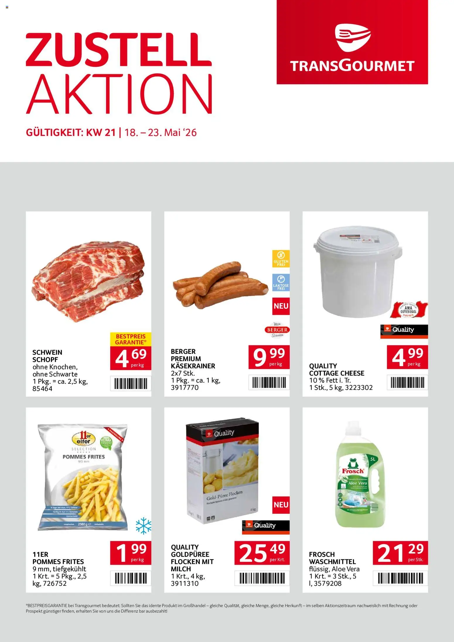 Transgourmet Zustellaktion gültig ab 18.05.2026 | Seite: 1 | Produkte: Flocken, Milch, Waschmittel