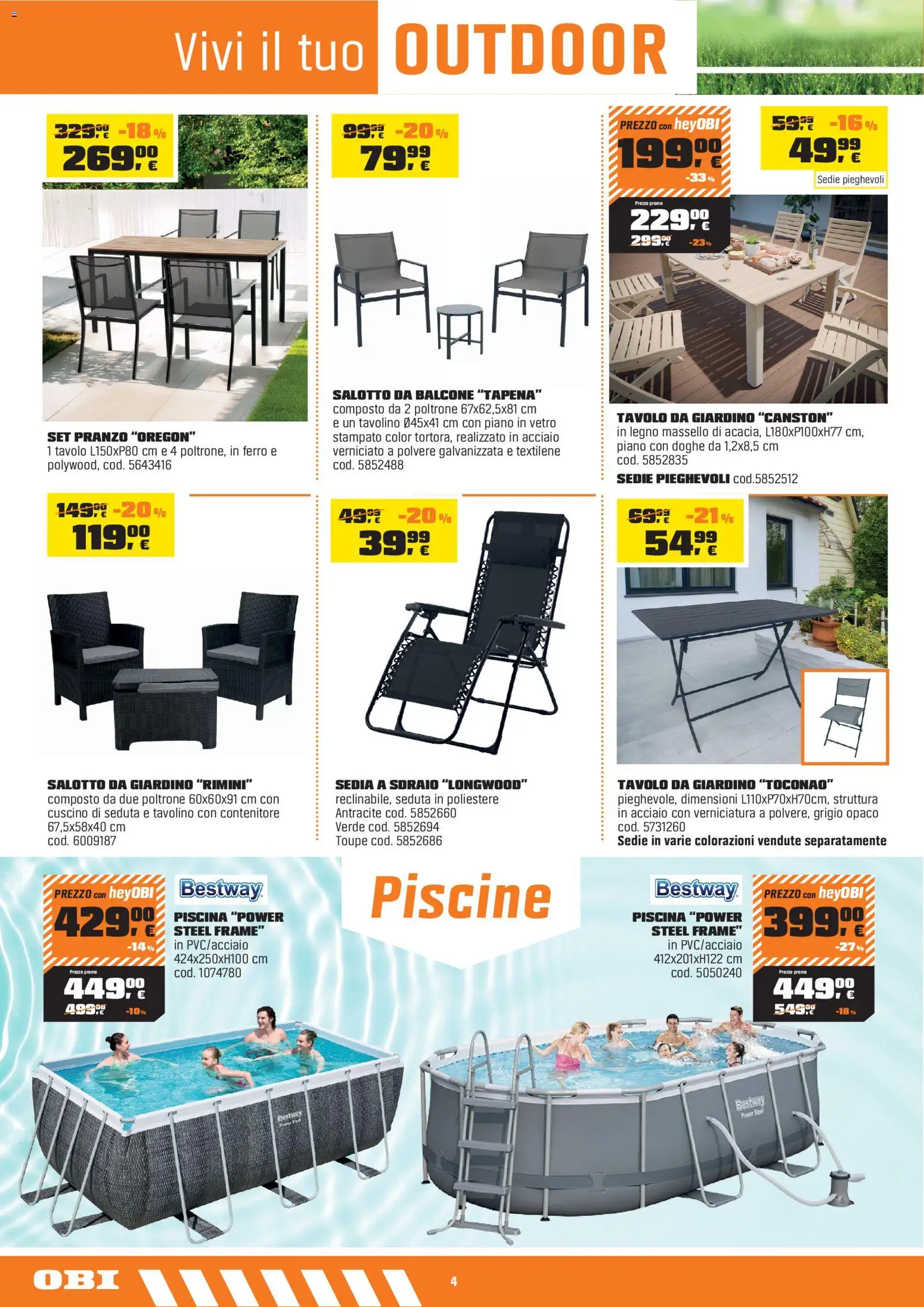 Volantino OBI del 10.06.2026 | Pagina: 4 | Prodotti: Sdraio, Piscina, Sedia a sdraio, Tavolo