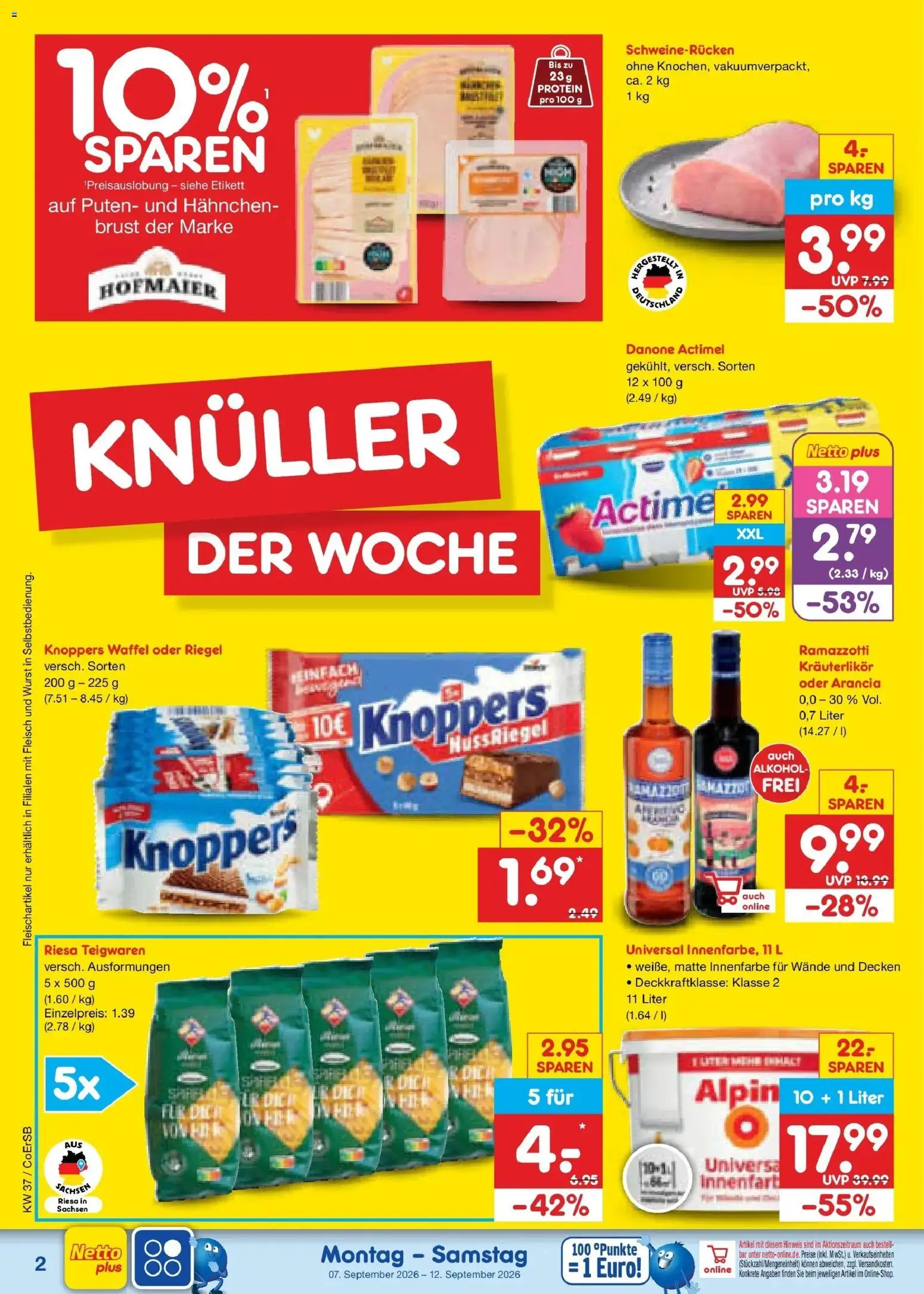 Netto Marken-Discount Prospekt Leipzig – gültig ab 07.09.2026 | Seite: 4 | Produkte: Actimel, Alkohol, Schweinerucken, Fleisch