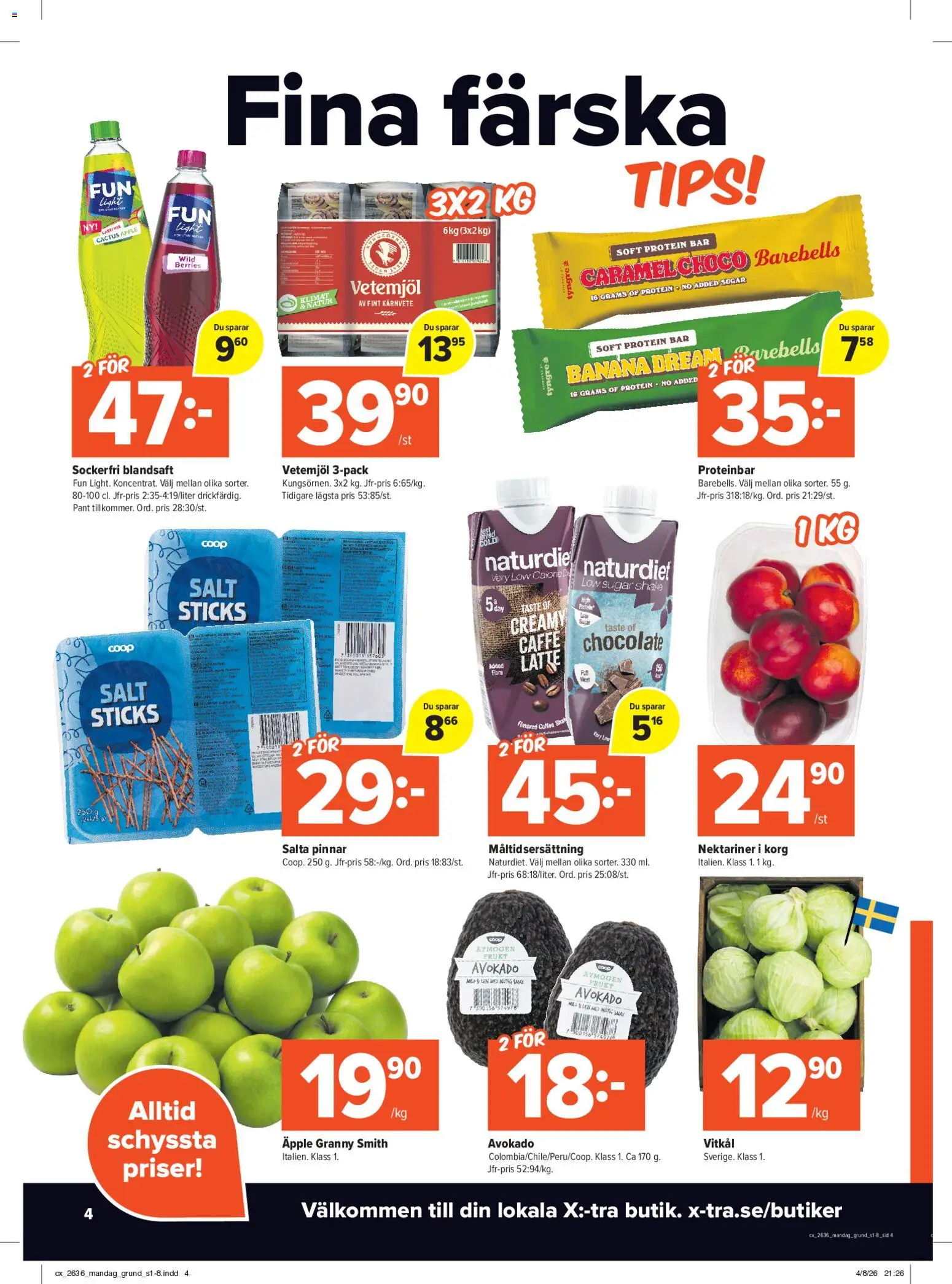 Coop X:-TRA reklamblad aktuell från 31/08/2026 | Sida: 4 | Produkter: Frukt, Korg, Äpple, Protein