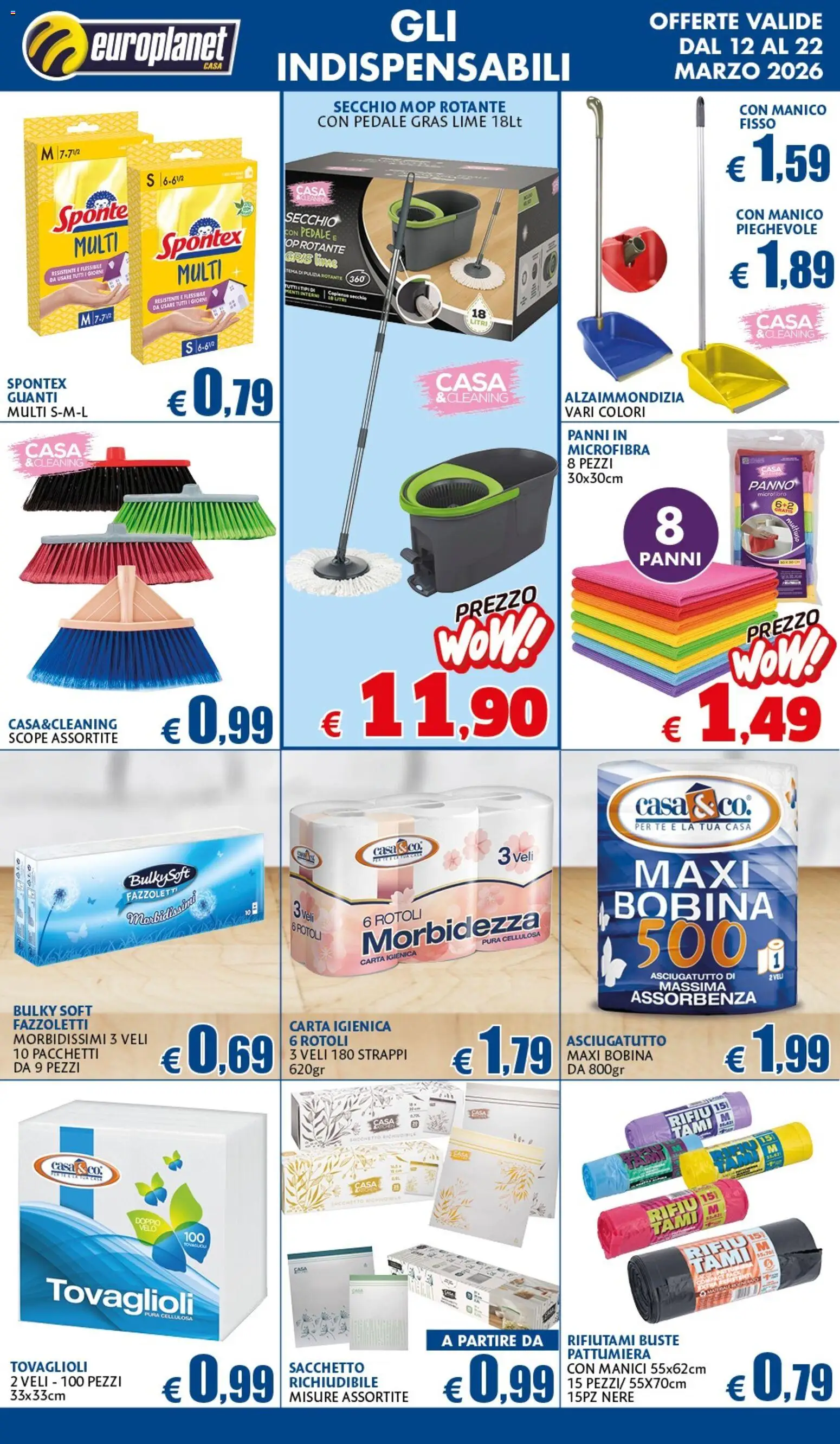 Volantino Europlanet Casa del 12.03.2026 | Pagina: 8 | Prodotti: Panno microfibra, Tè, Secchio, Pattumiera