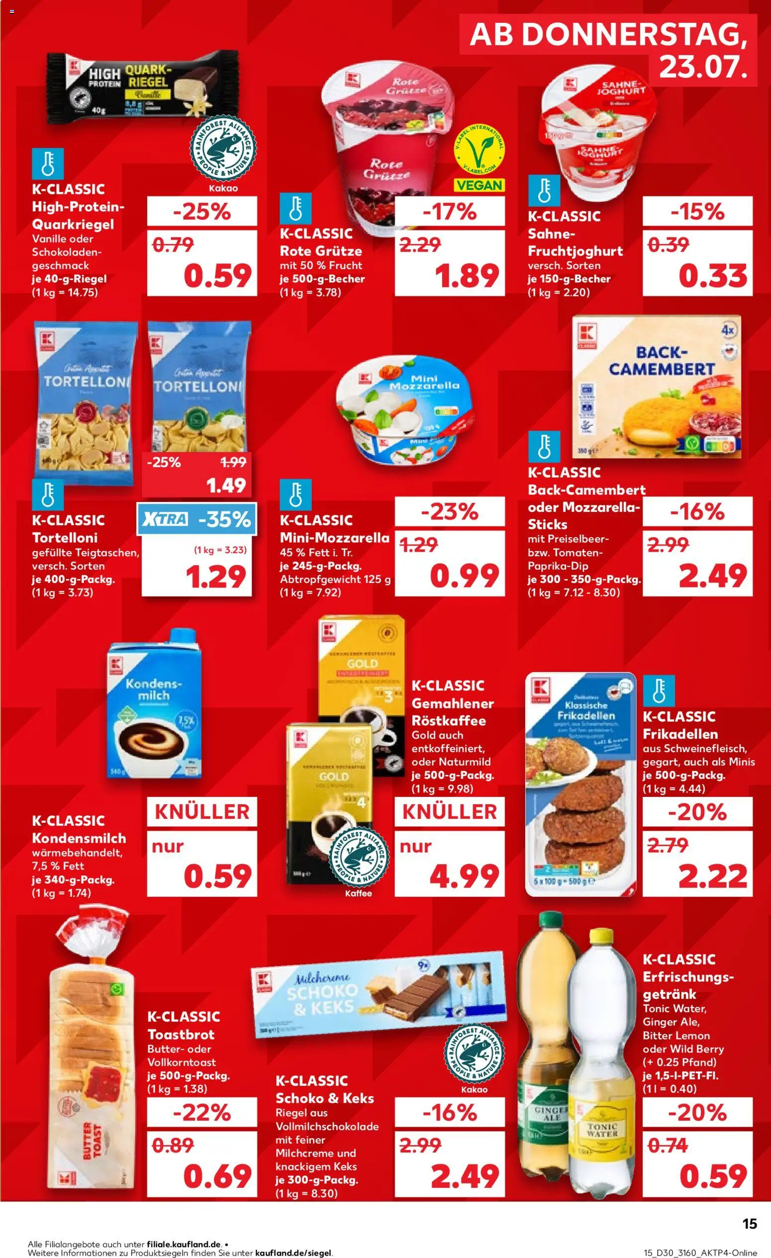 Kaufland Prospekt Rostock – gültig ab 23.07.2026 | Seite: 15 | Produkte: Quark, Toast, Mozzarella, Schweinefleisch