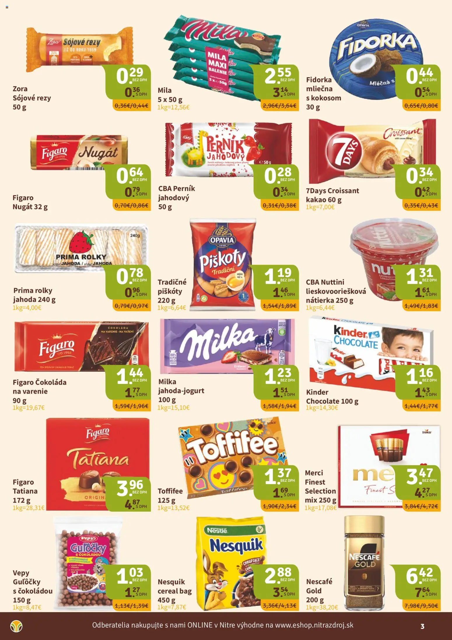 Nové Nitrazdroj akcie – leták je platný od 03.09.2026 | Strana: 3 | Produkty: Croissant, Nátierka, Toffifee, Kakao
