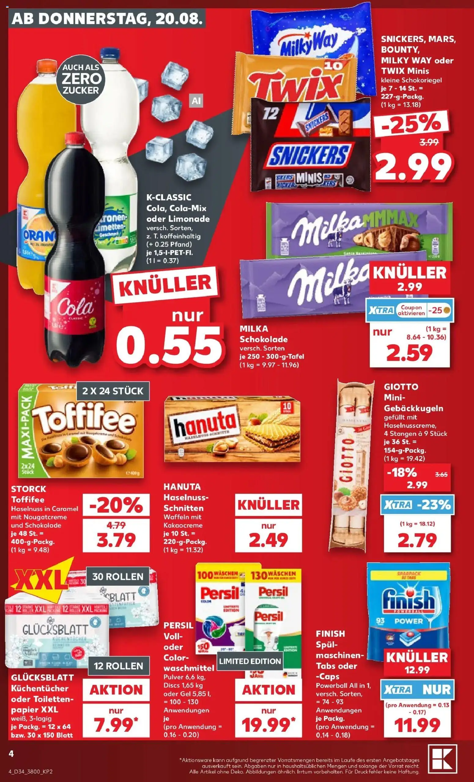 Prospekt Kaufland ab 20.08.2026 » Angebote Online zum Blättern | Seite: 12 | Produkte: Finish, Milka, Snickers, Toffifee