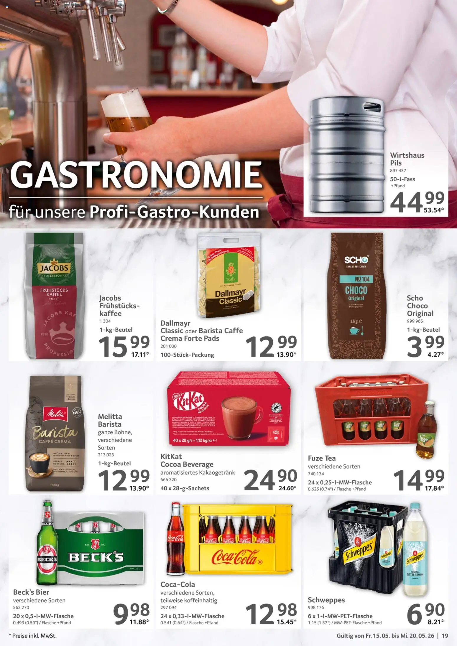 Selgros Prospekt 	 – gültig ab 15.05.2026 | Seite: 19 | Produkte: Kaffee, Bier, Schweppes, Dallmayr