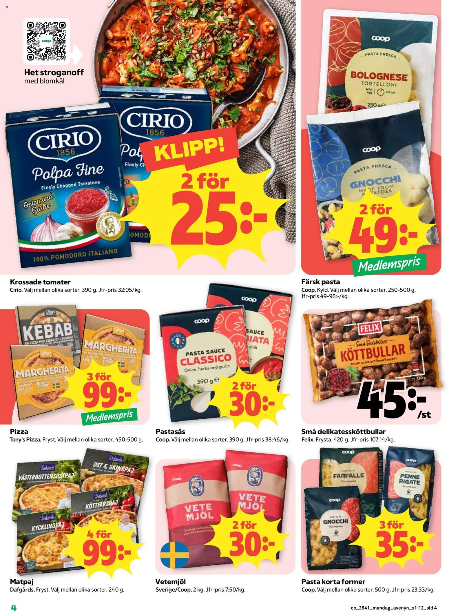 Coop reklamblad aktuell från 05/10/2026 | Sida: 4 | Produkter: Köttbullar, Pizza, Pasta, Blomkål