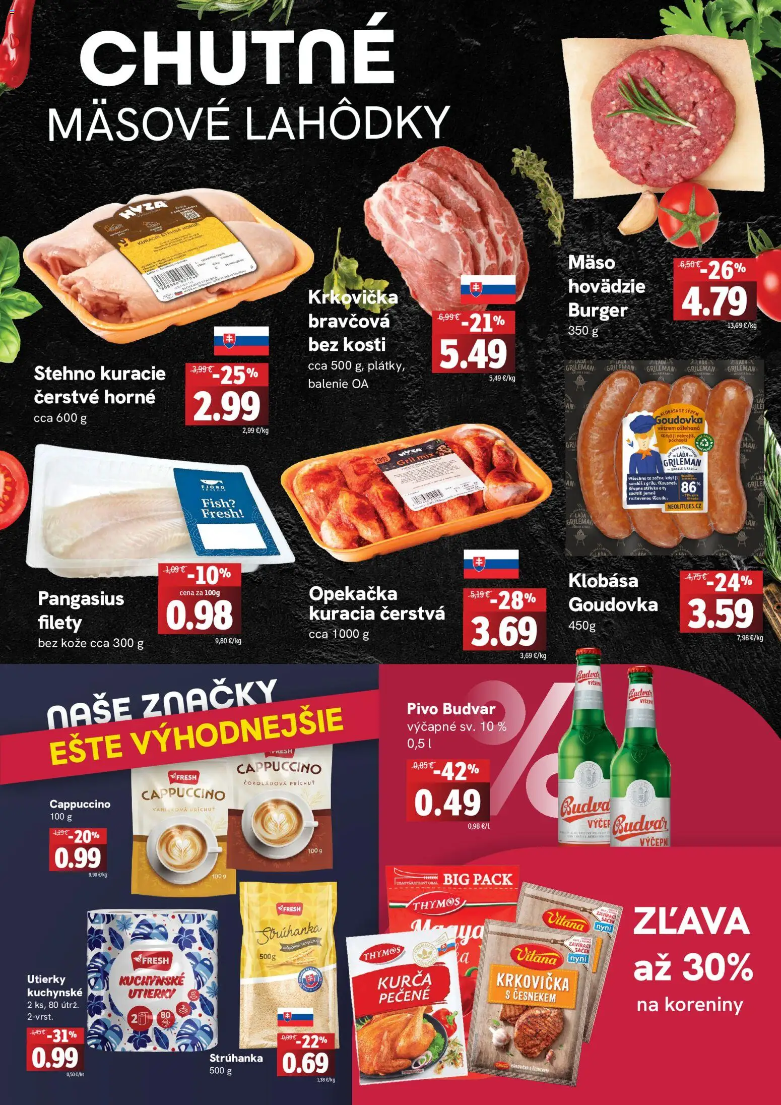 Nové Fresh akcie – leták je platný od 20.08.2026 | Strana: 2 | Produkty: Gril, Strúhanka, Pivo, Stehná