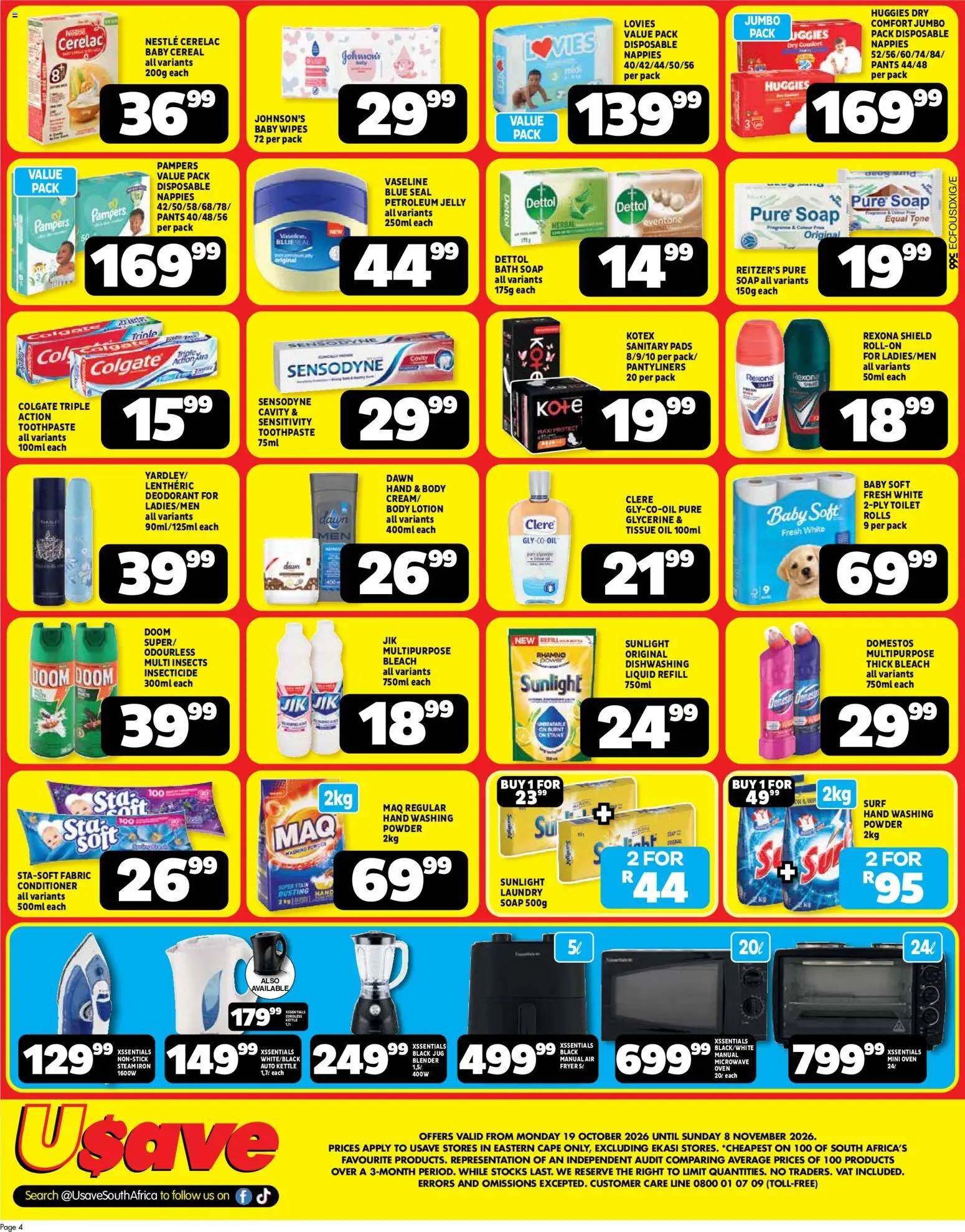 New Usave catalogue – valid from 19/10/2026 | Page: 3 | Products: Fryer, Toilet, Pads, Bleach