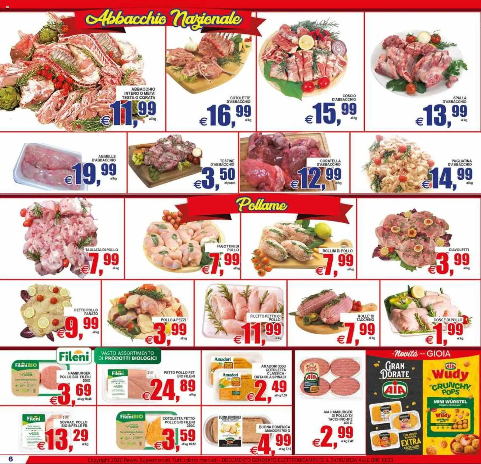 Volantino Pewex del 23/10/2026 | Pagina: 6 | Prodotti: Pollame, Filetto, Tacchino, Spinaci
