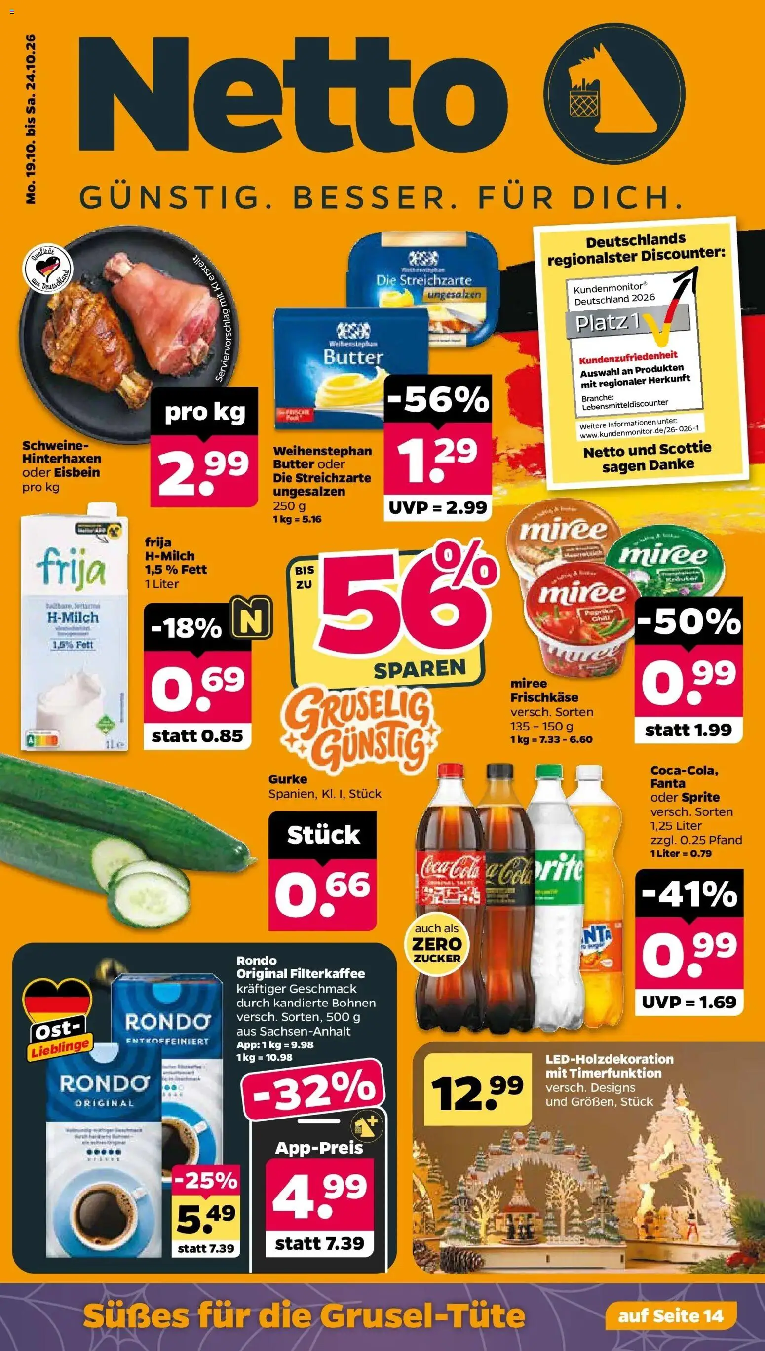 Netto Aktueller Prospekt ab 19.10.2026 → Angebote nächste Woche | Seite: 1 | Produkte: Fanta, Butter, Zucker, Frischkase