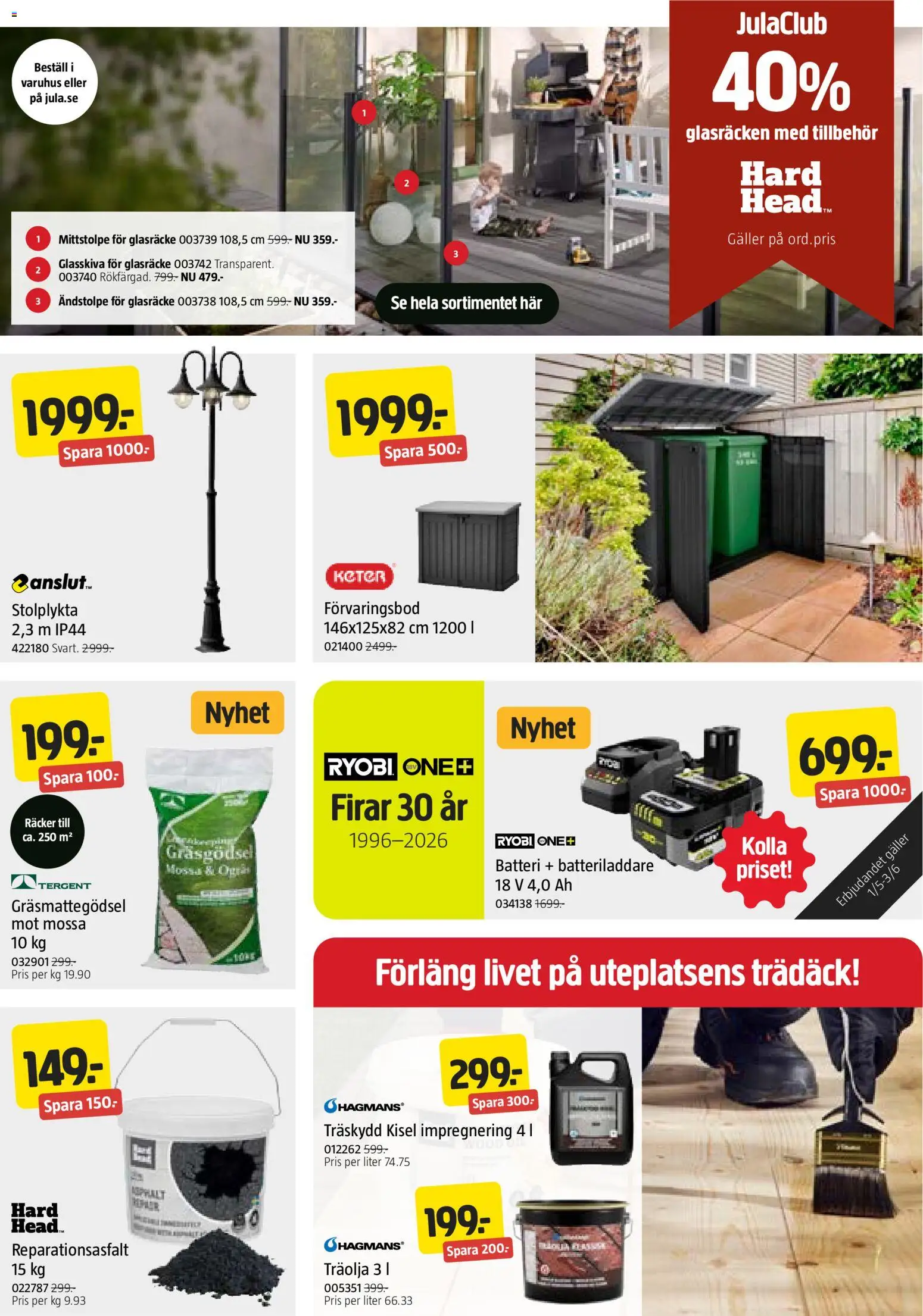 Jula reklamblad aktuell från 07.05.2026 | Sida: 3 | Produkter: Gräsmattegödsel, Batteri, Mössa, Träolja