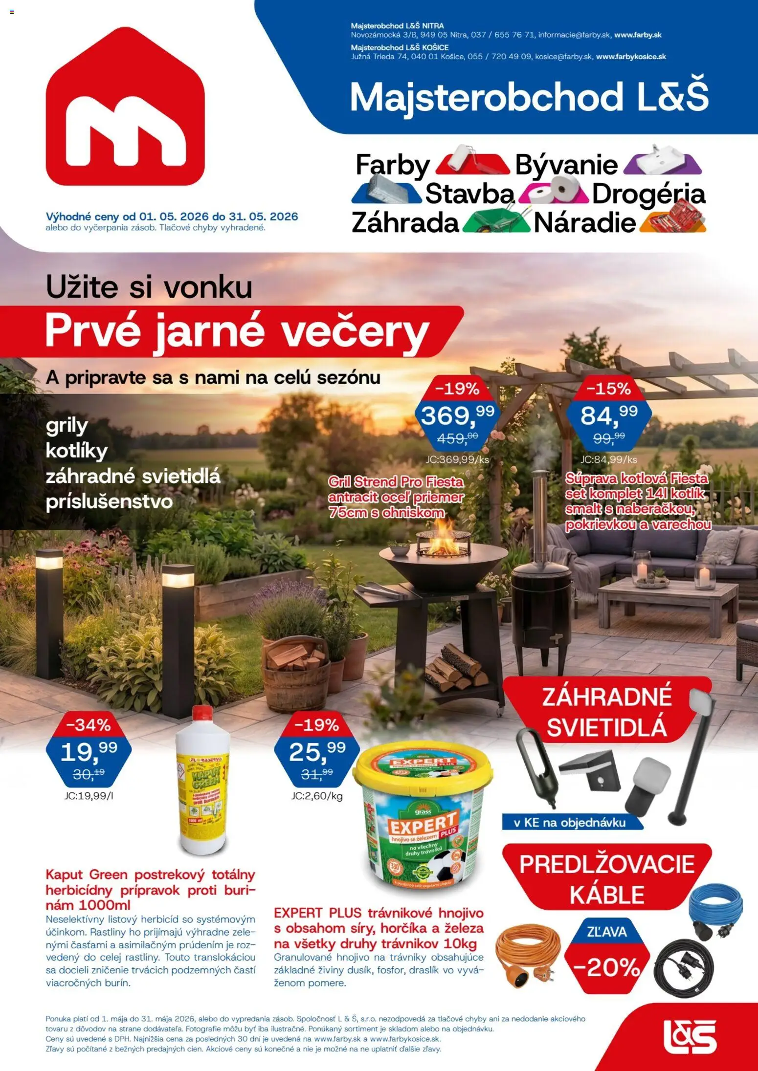 Nové L&Š akcie – leták je platný od 01.05.2026 | Strana: 1 | Produkty: Gril, Svietidlá, Náradie