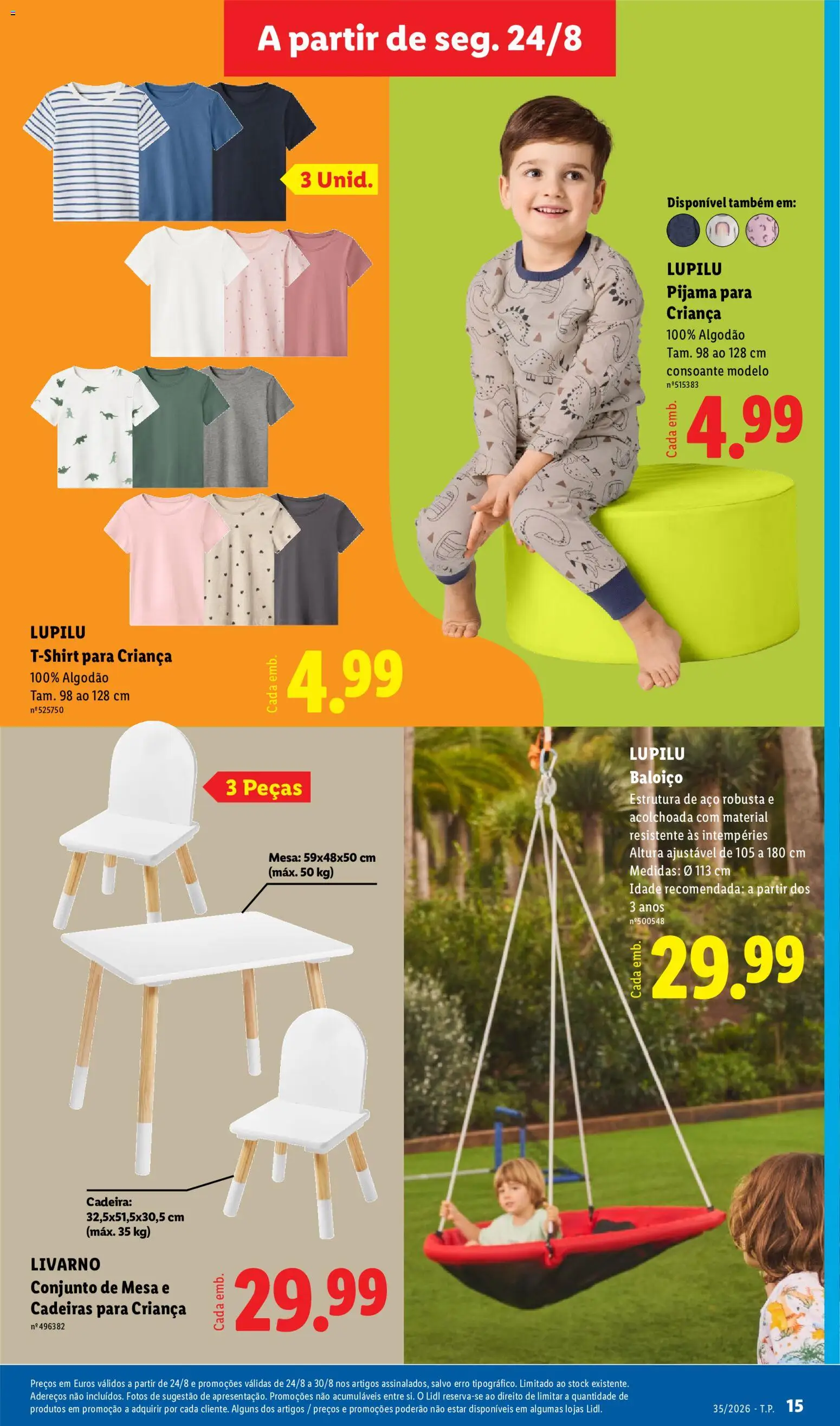 Lidl Novidades │ válido de 24/08/2026 | Página: 15 | Produtos: Baloiço, Mesa, Cadeira, Pijama