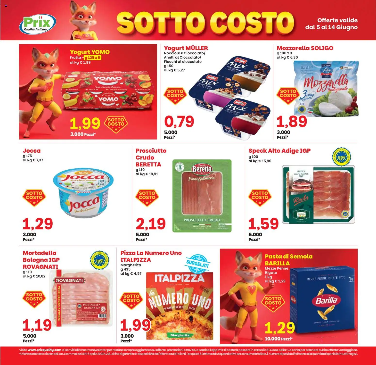 Volantino Prix del 05.06.2026 | Pagina: 3 | Prodotti: Prosciutto Crudo, Cioccolato, Pasta, Penne