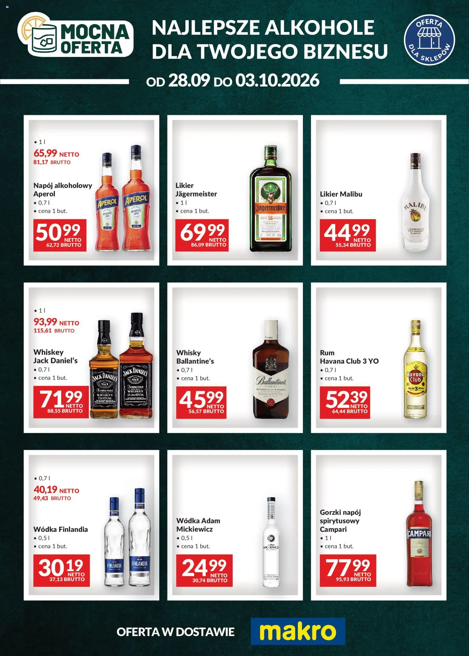 Makro gazetka - Mocna oferta od 28.09.2026 | Strona: 1 | Produkty: Wódka finlandia, Jack Daniel's, Wódka, Havana